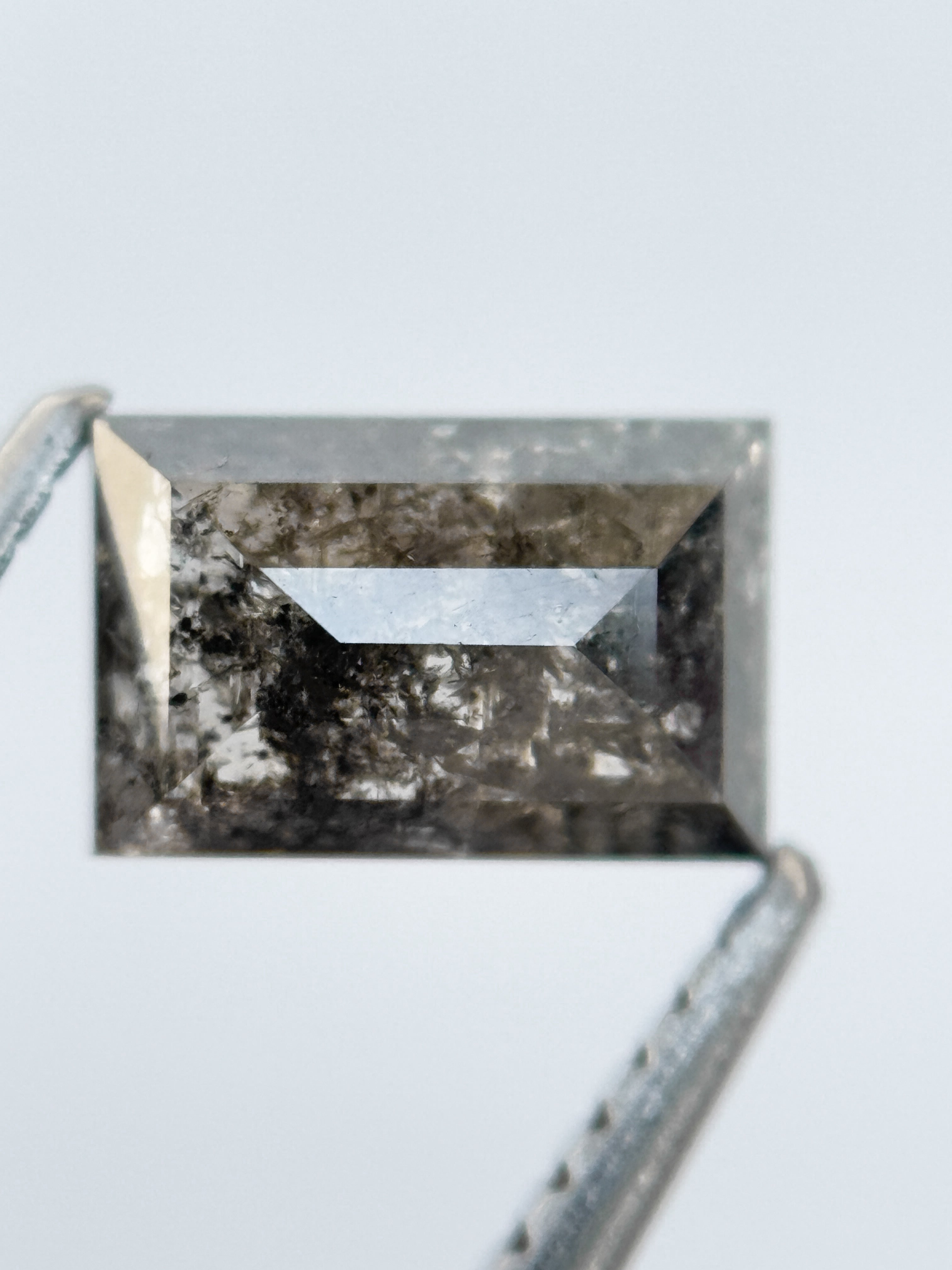 1.38 Ct Baguette Rose Cut Grey Natural Salt and Pepper Diamond