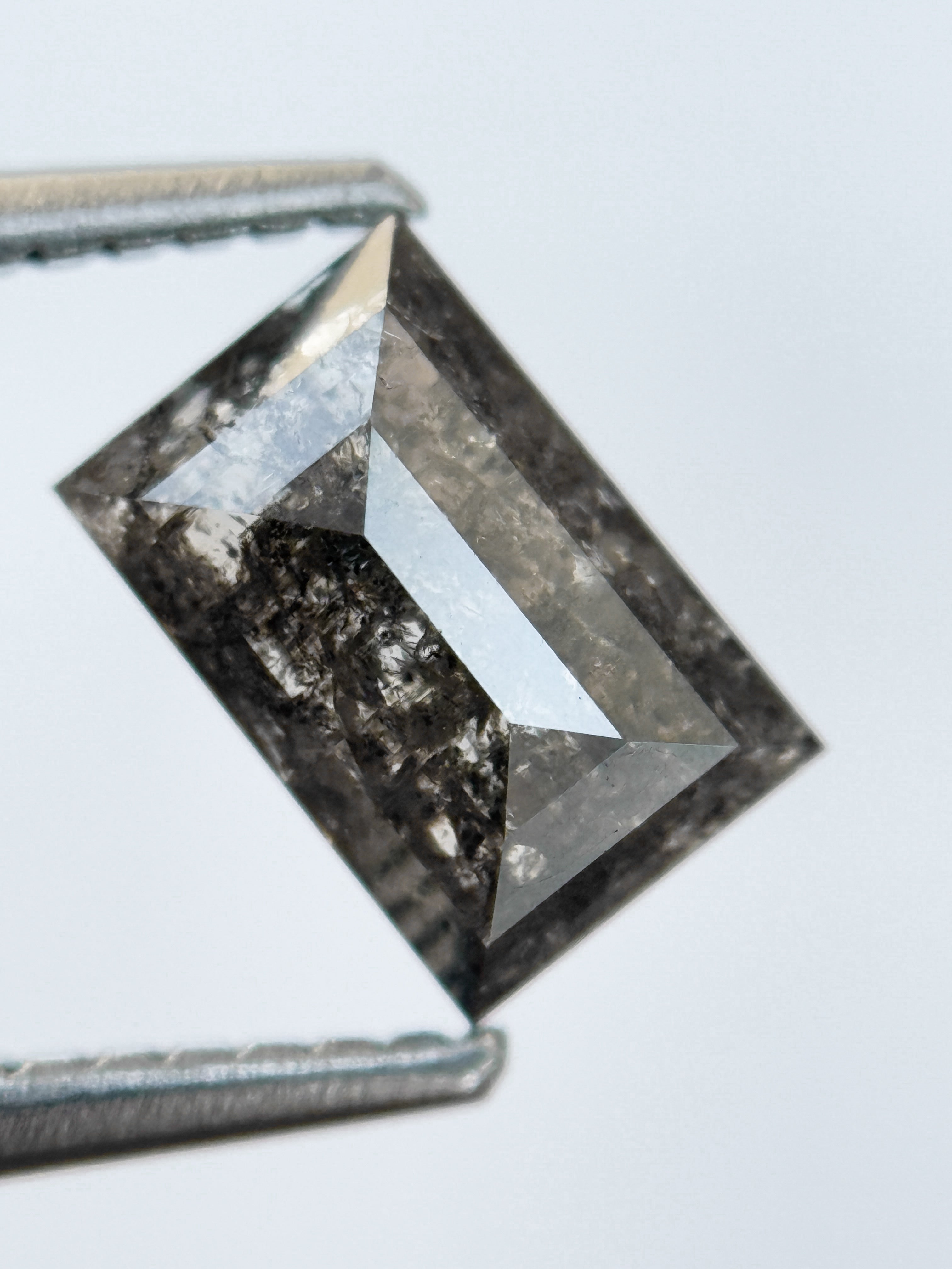 1.38 Ct Baguette Rose Cut Grey Natural Salt and Pepper Diamond