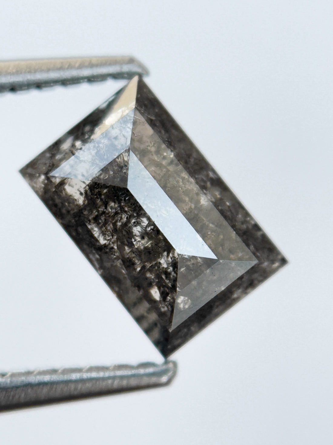 1.38 Ct Baguette Rose Cut Grey Natural Salt and Pepper Diamond