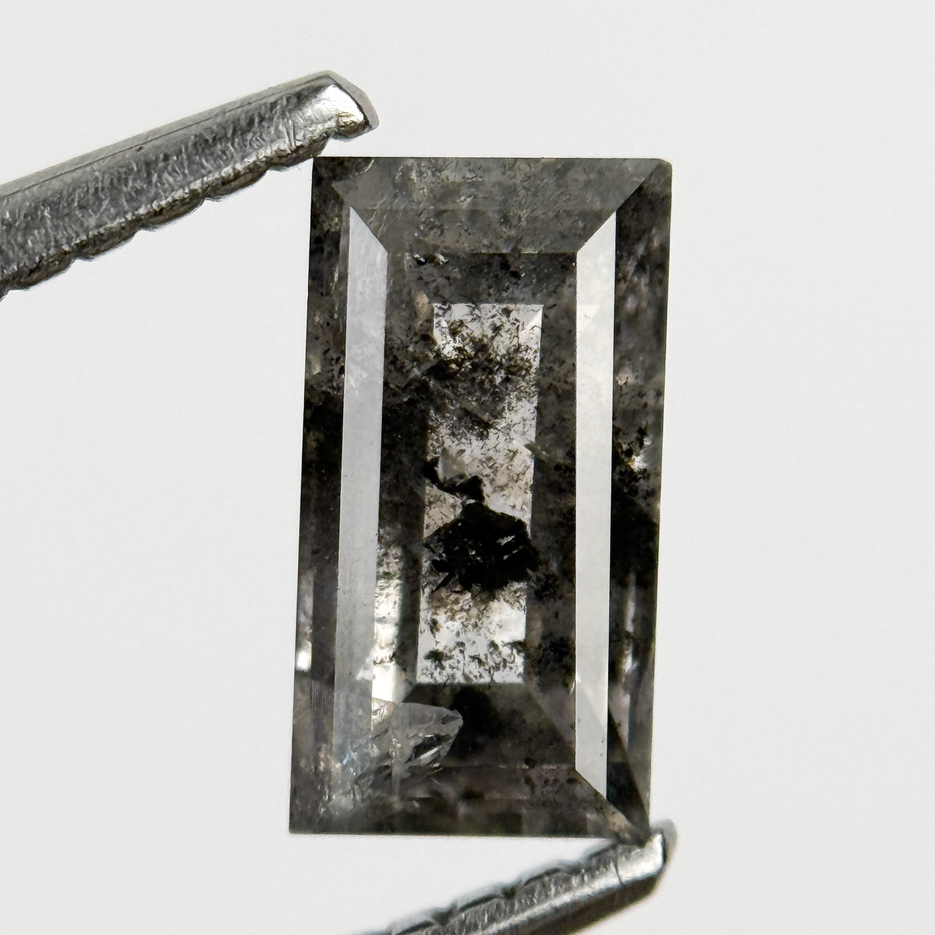 0.91 Ct Baguette Rose Cut Grey Natural Salt and Pepper Diamond