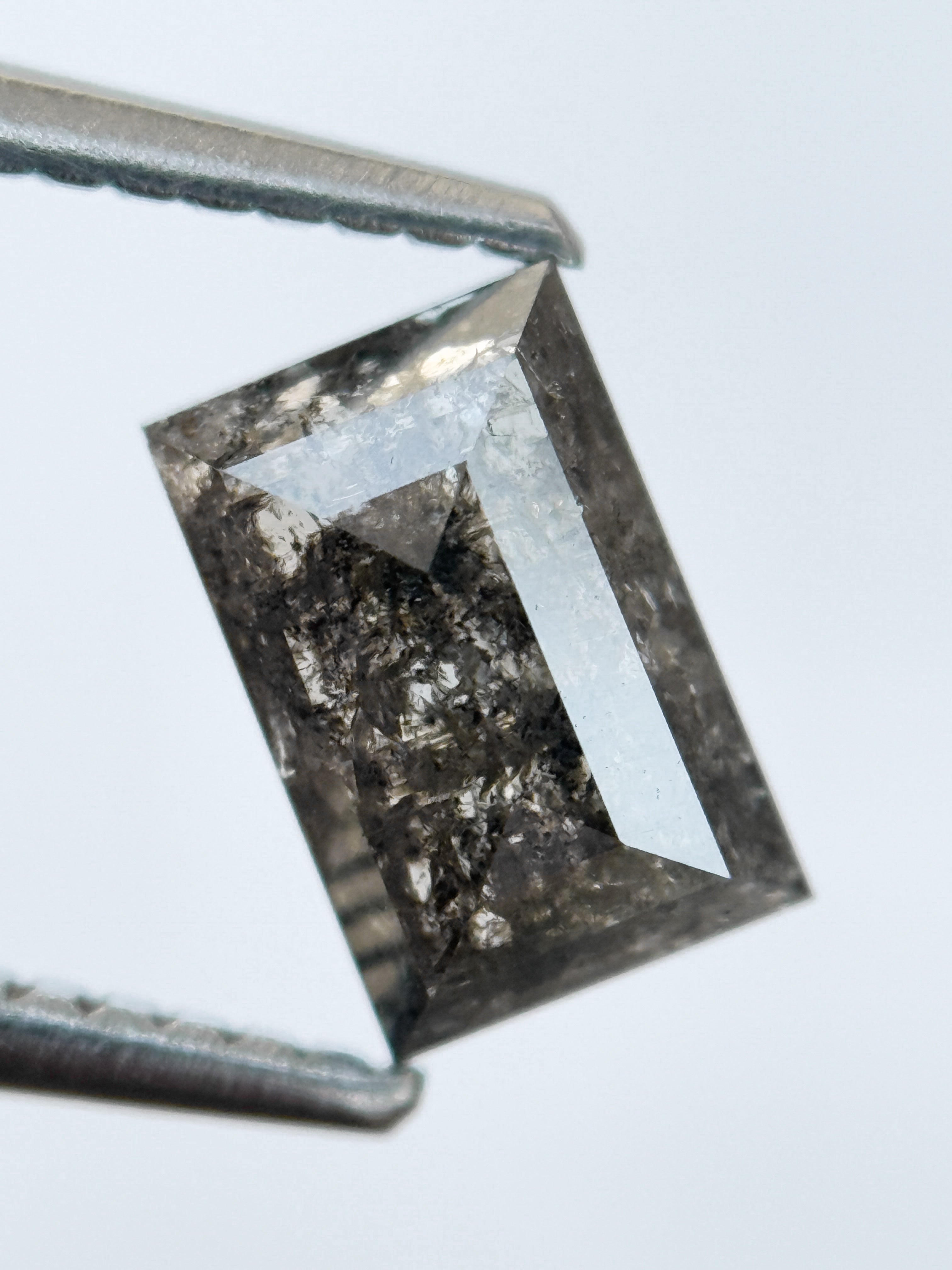 1.38 Ct Baguette Rose Cut Grey Natural Salt and Pepper Diamond