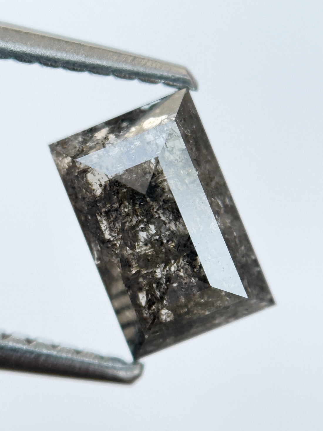 1.38 Ct Baguette Rose Cut Grey Natural Salt and Pepper Diamond