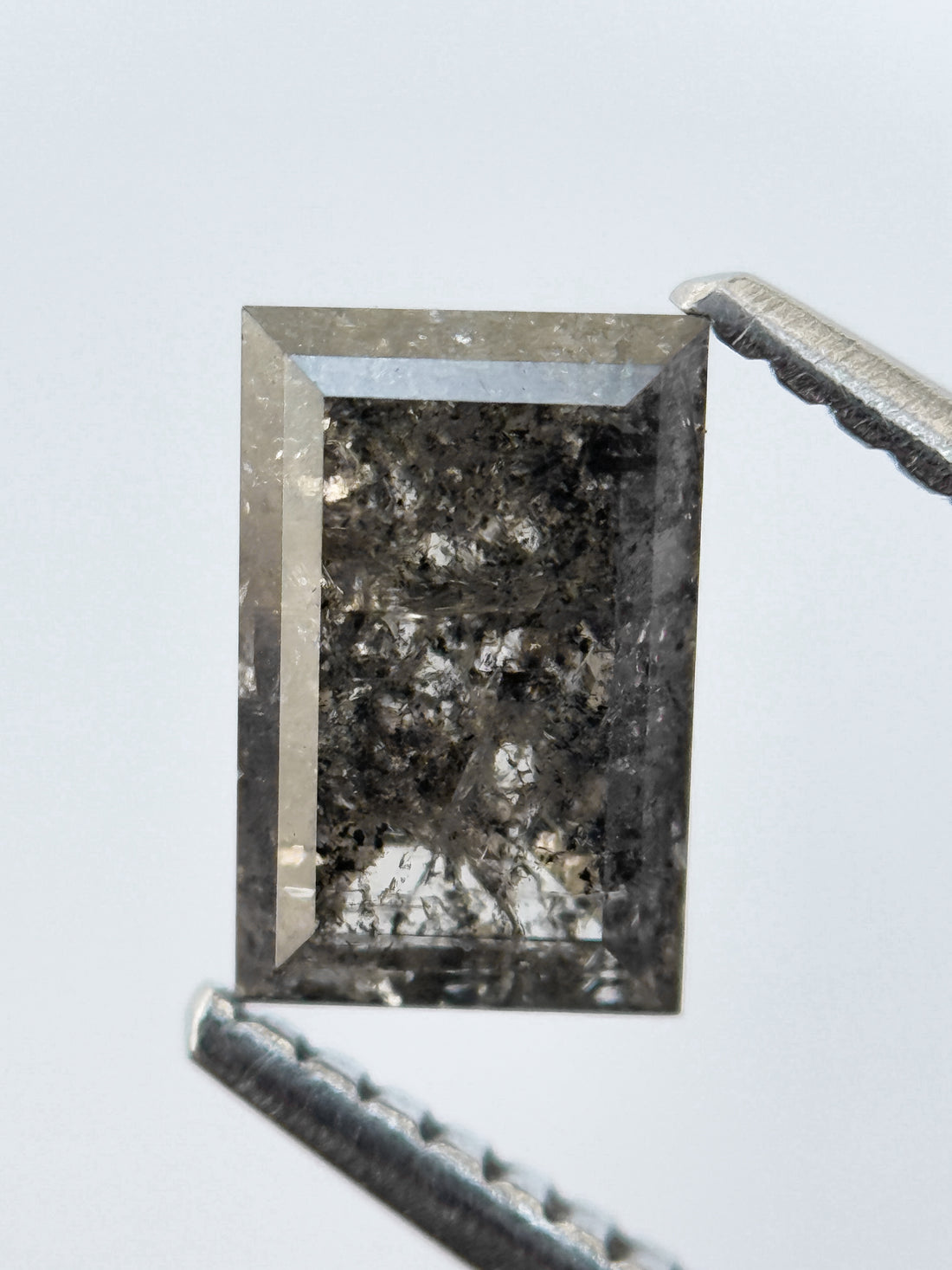 1.38 Ct Baguette Rose Cut Grey Natural Salt and Pepper Diamond