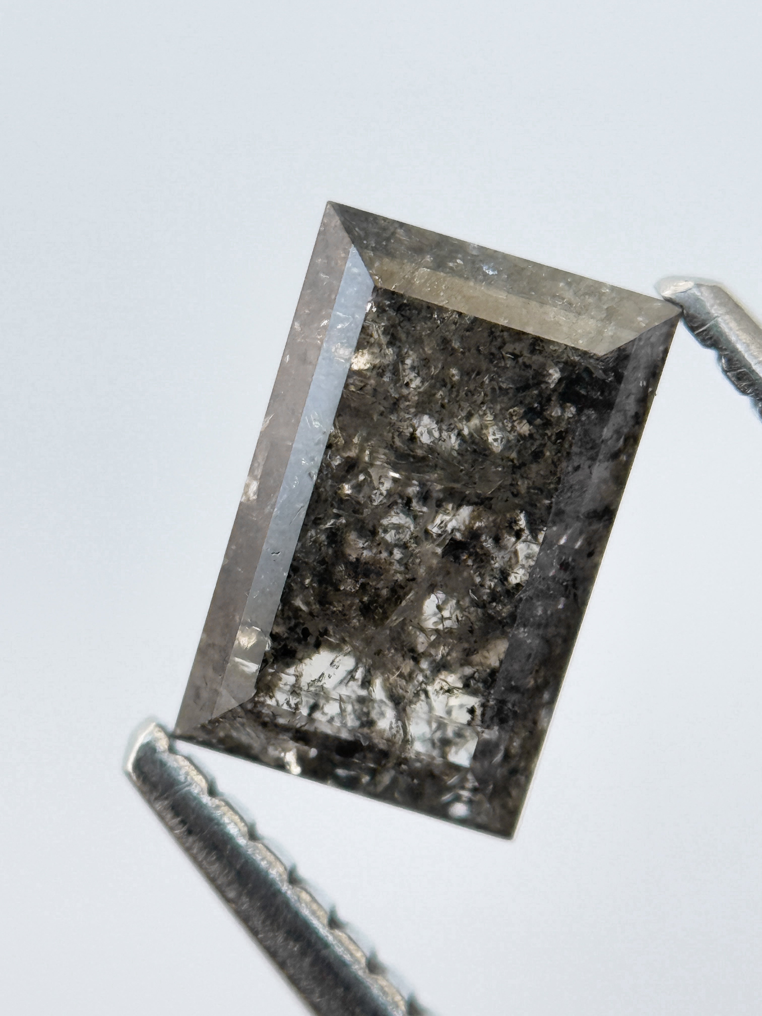 1.38 Ct Baguette Rose Cut Grey Natural Salt and Pepper Diamond