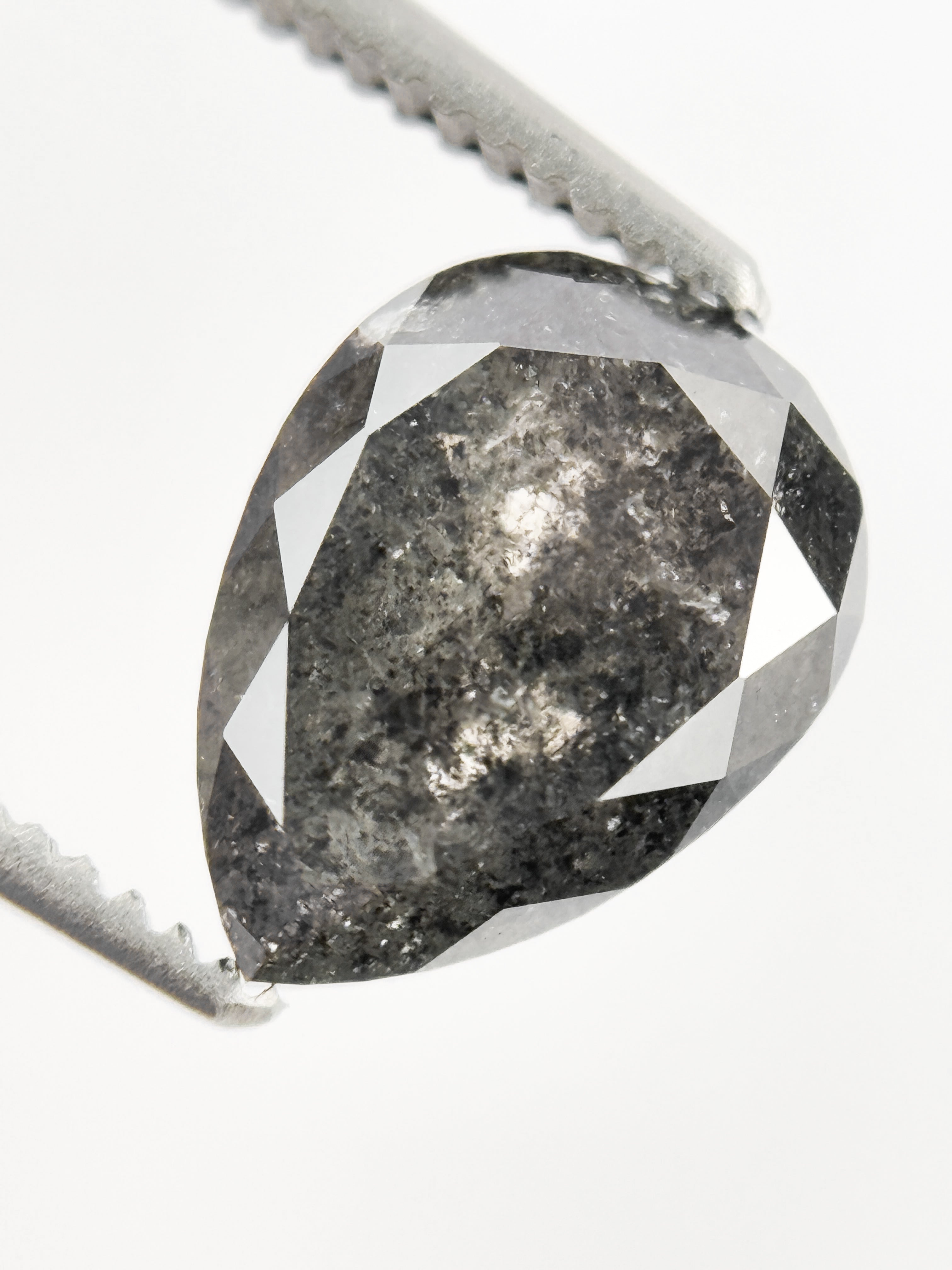 2.29 Ct Pear Rose Cut Grey Natural Galaxy Diamond