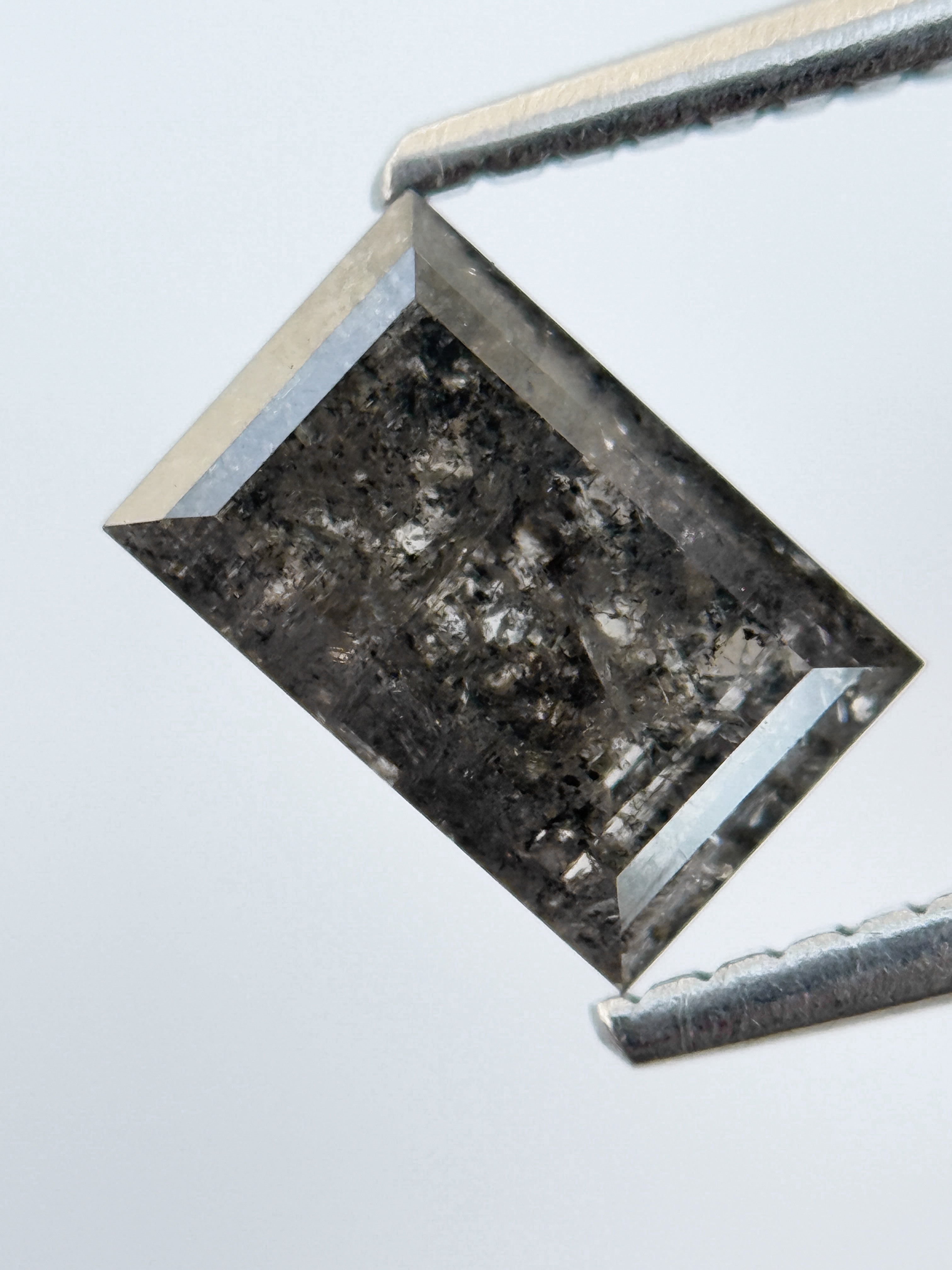 1.38 Ct Baguette Rose Cut Grey Natural Salt and Pepper Diamond