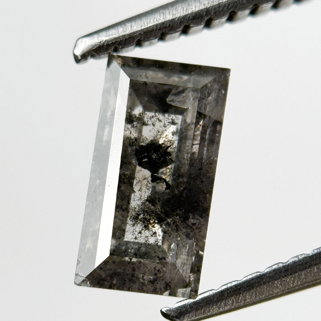 0.91 Ct Baguette Rose Cut Grey Natural Salt and Pepper Diamond