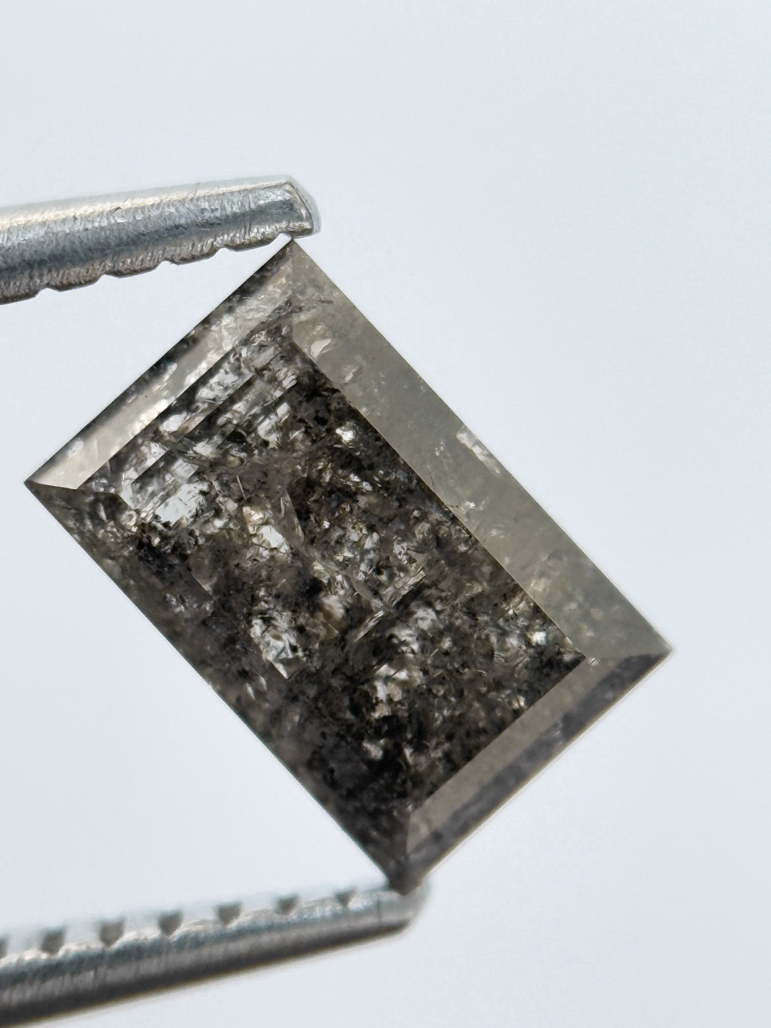 1.38 Ct Baguette Rose Cut Grey Natural Salt and Pepper Diamond