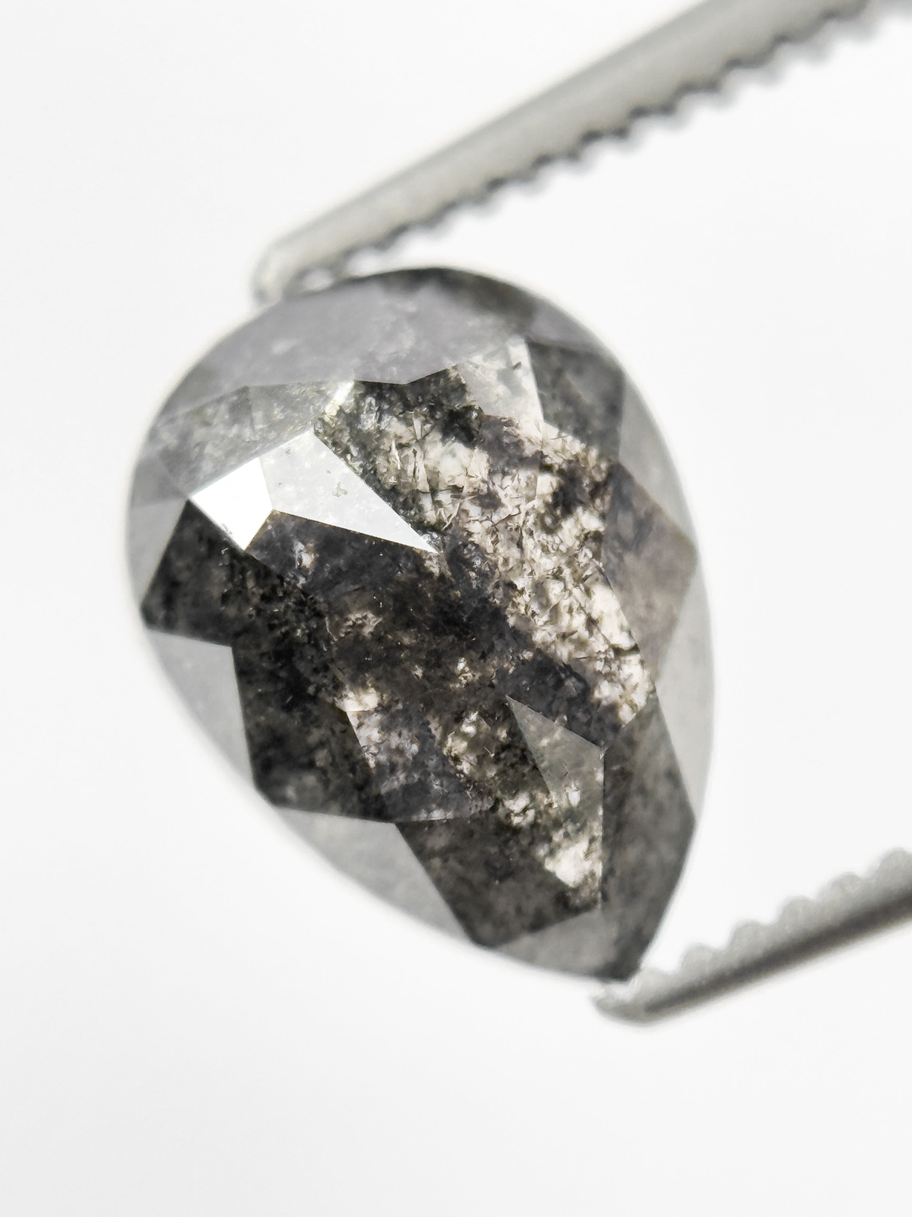 2.29 Ct Pear Rose Cut Grey Natural Galaxy Diamond