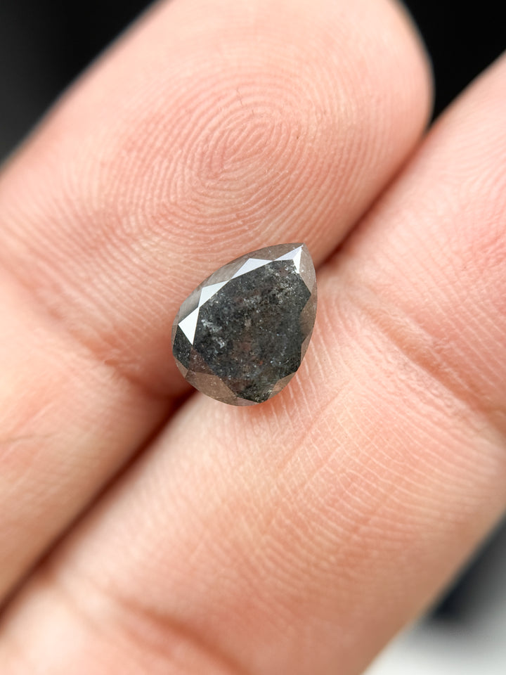 2.29 Ct Pear Rose Cut Grey Natural Galaxy Diamond