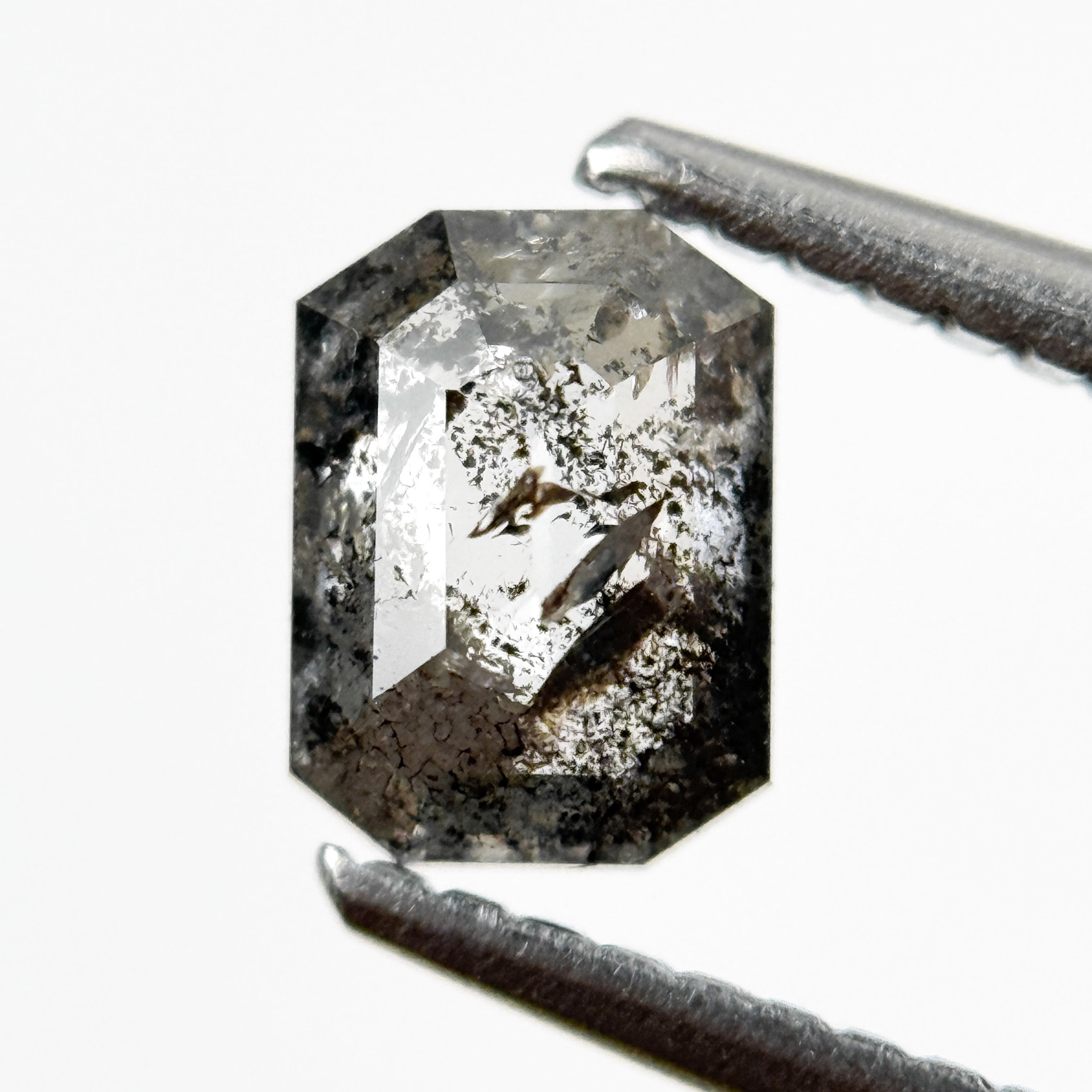 0.82 Ct Emerald Rose Cut Grey Natural Salt and Pepper Diamond
