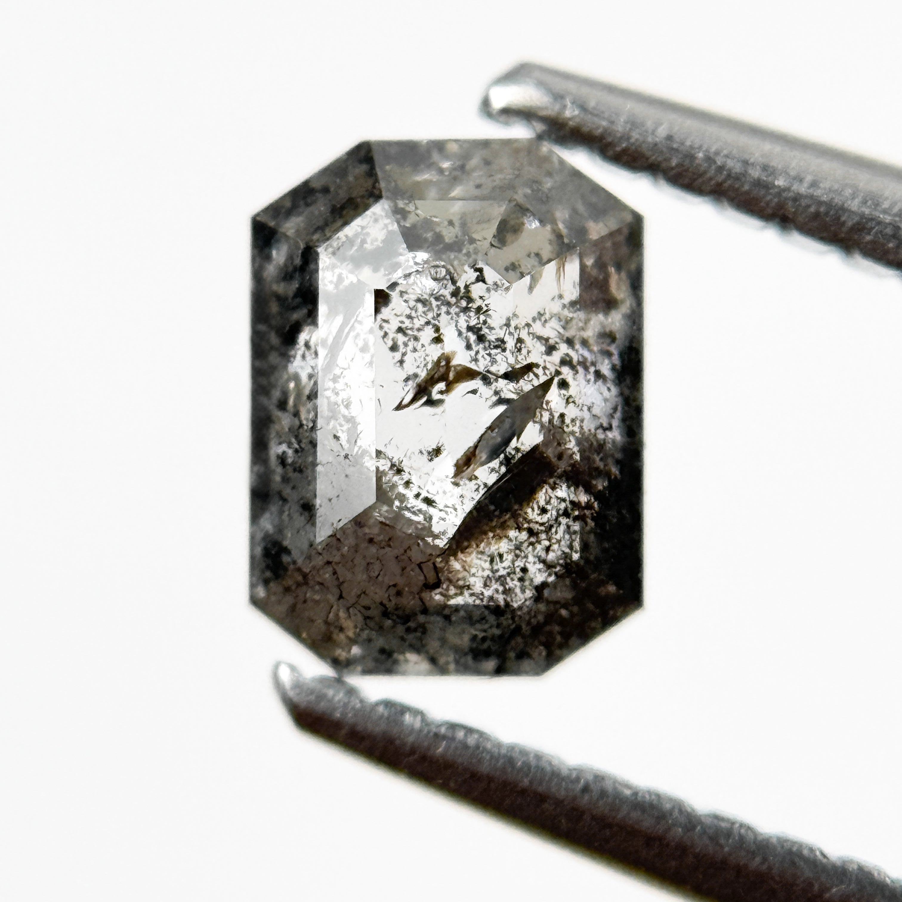 0.82 Ct Emerald Rose Cut Grey Natural Salt and Pepper Diamond