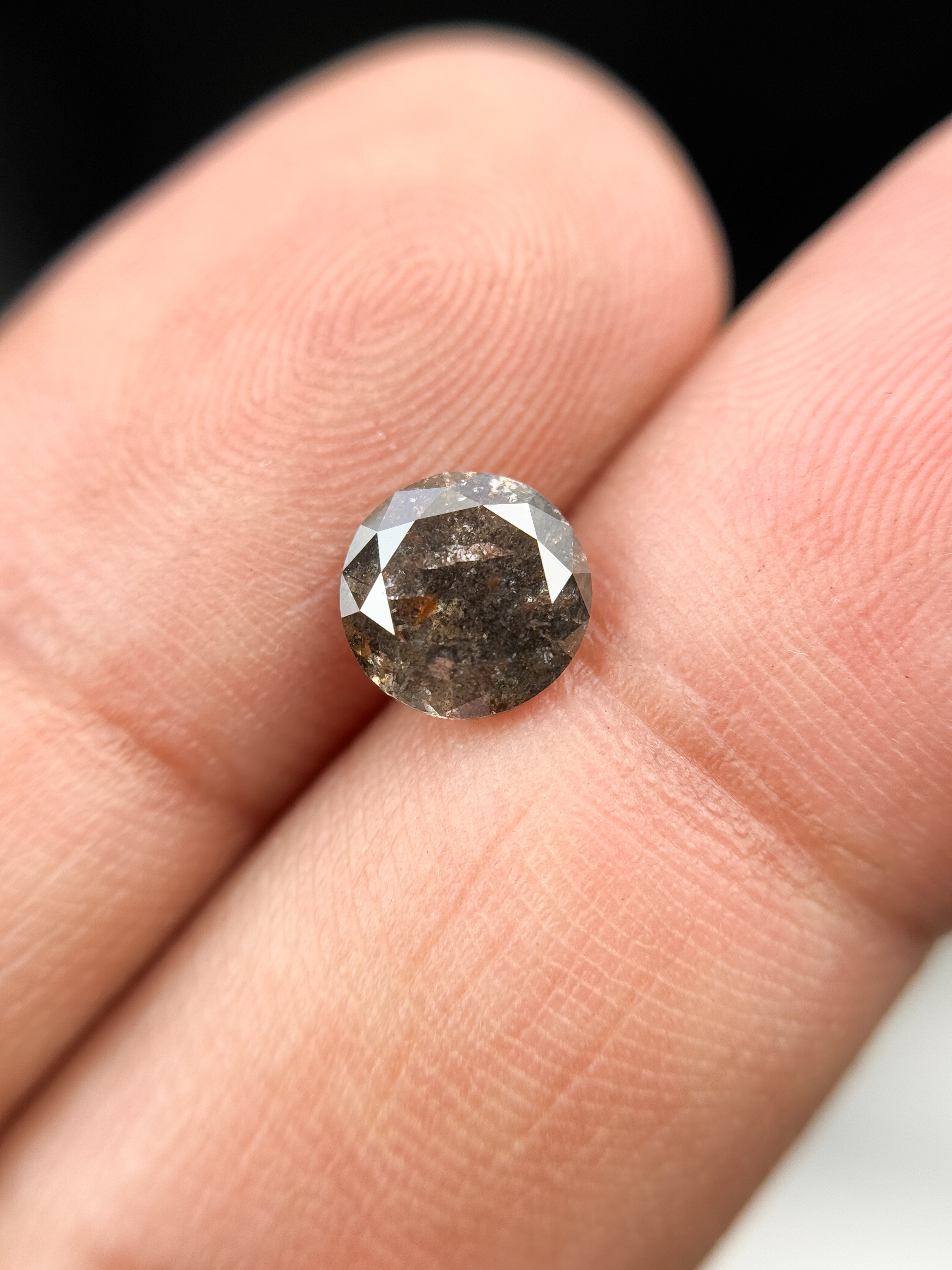 1.36 Ct Round Brilliant Cut Black Natural Salt and Pepper Diamond