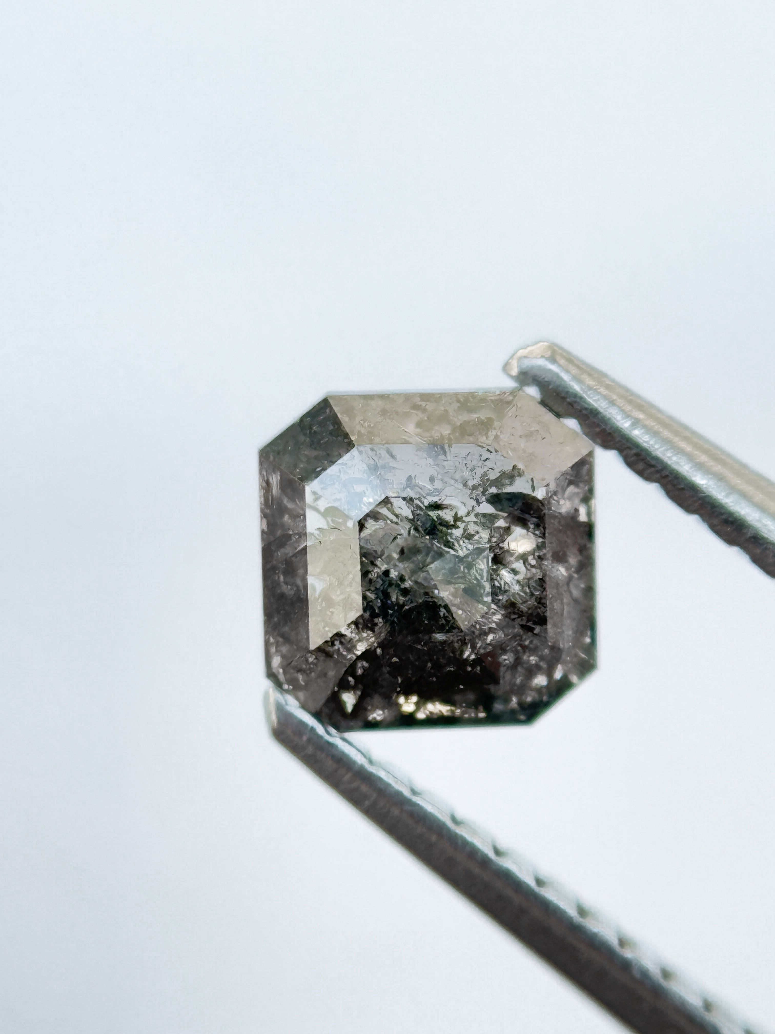 0.81 Ct Octagon Rose Cut Grey Natural Salt and Pepper Diamond
