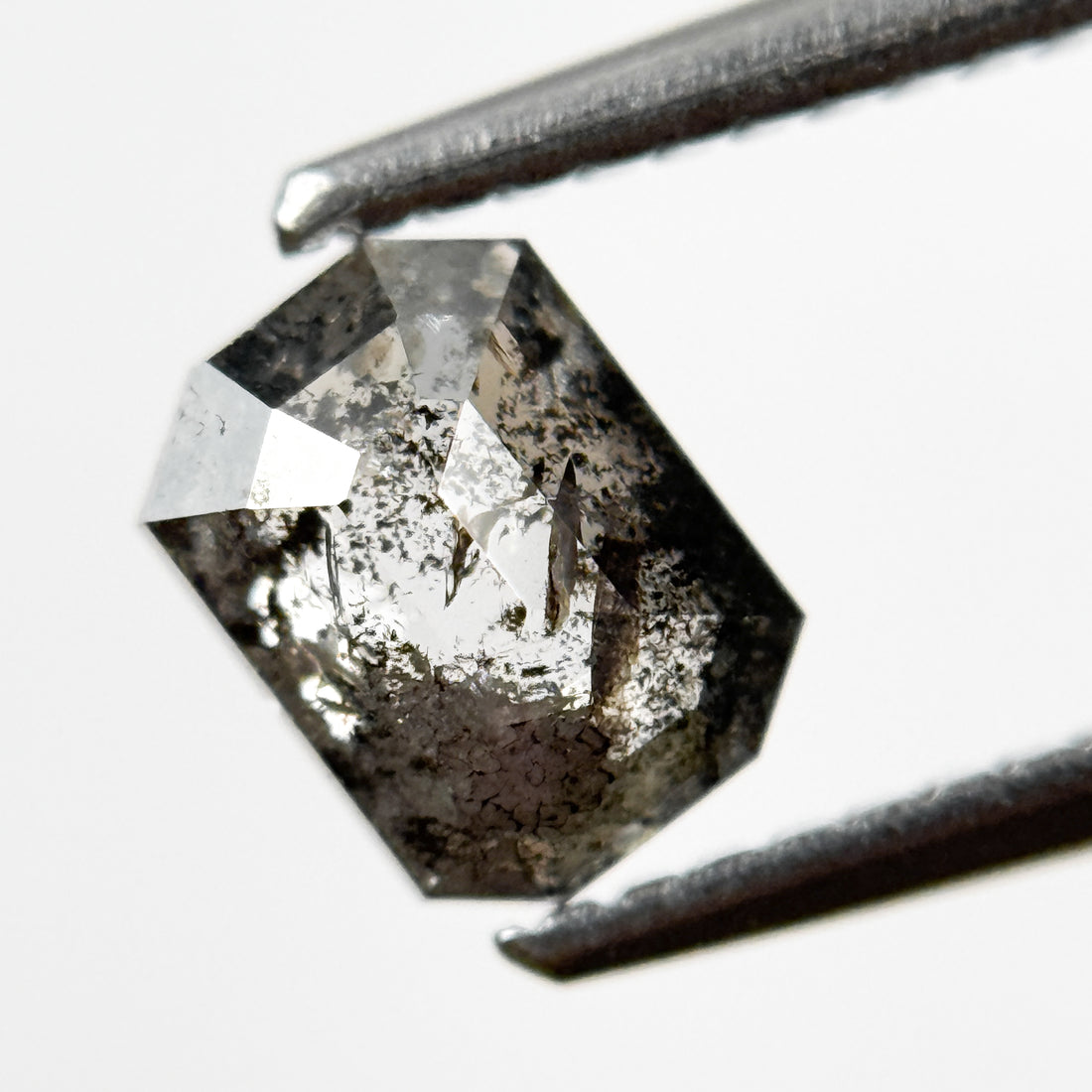 0.82 Ct Emerald Rose Cut Grey Natural Salt and Pepper Diamond