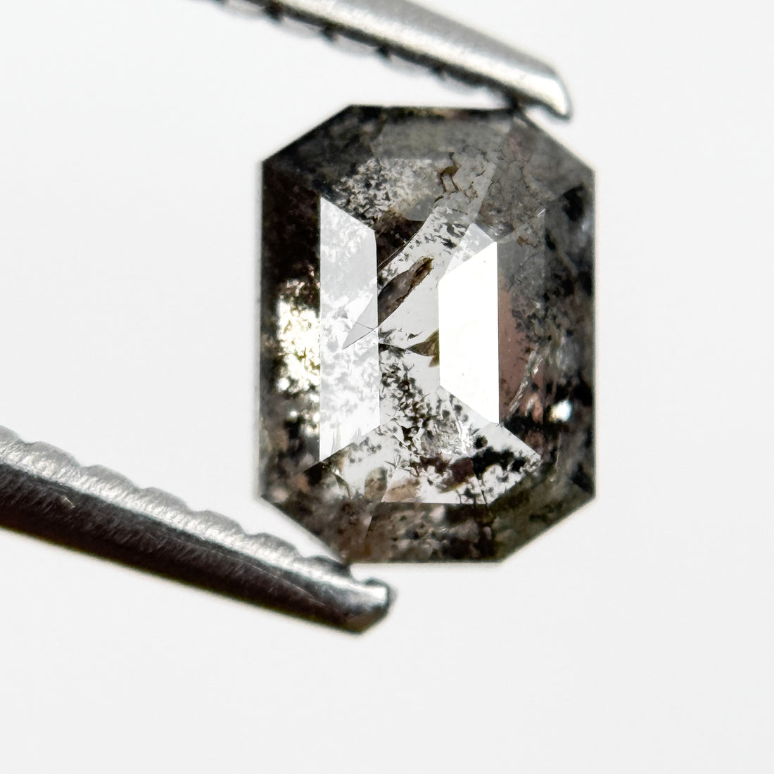 0.82 Ct Emerald Rose Cut Grey Natural Salt and Pepper Diamond