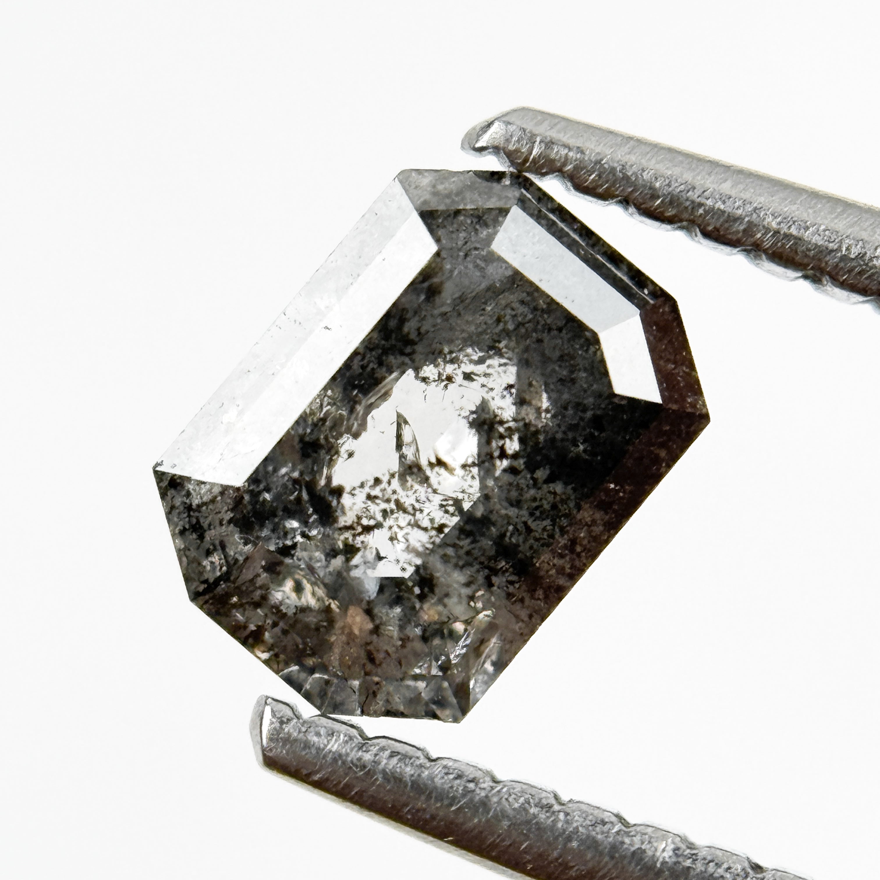 0.82 Ct Emerald Rose Cut Grey Natural Salt and Pepper Diamond