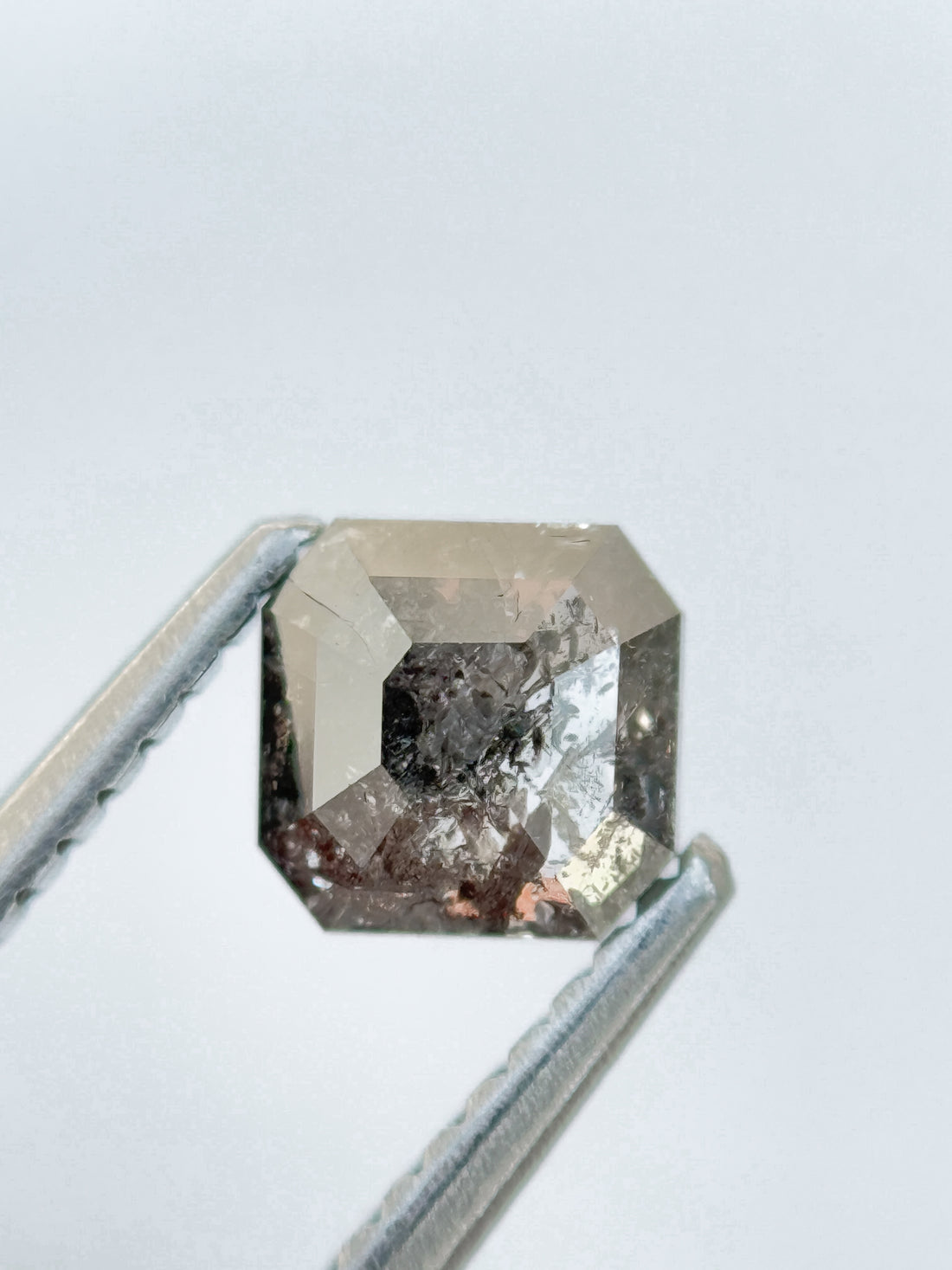 0.81 Ct Octagon Rose Cut Grey Natural Salt and Pepper Diamond