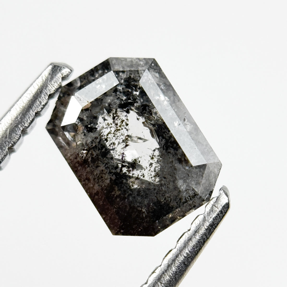 0.82 Ct Emerald Rose Cut Grey Natural Salt and Pepper Diamond