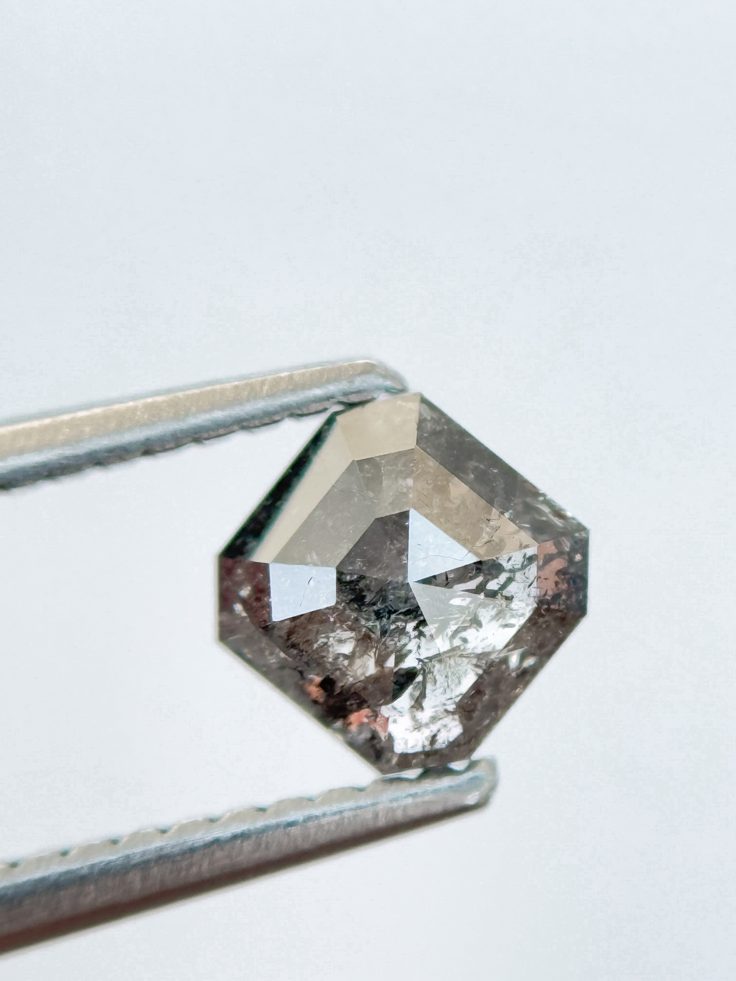 0.81 Ct Octagon Rose Cut Grey Natural Salt and Pepper Diamond