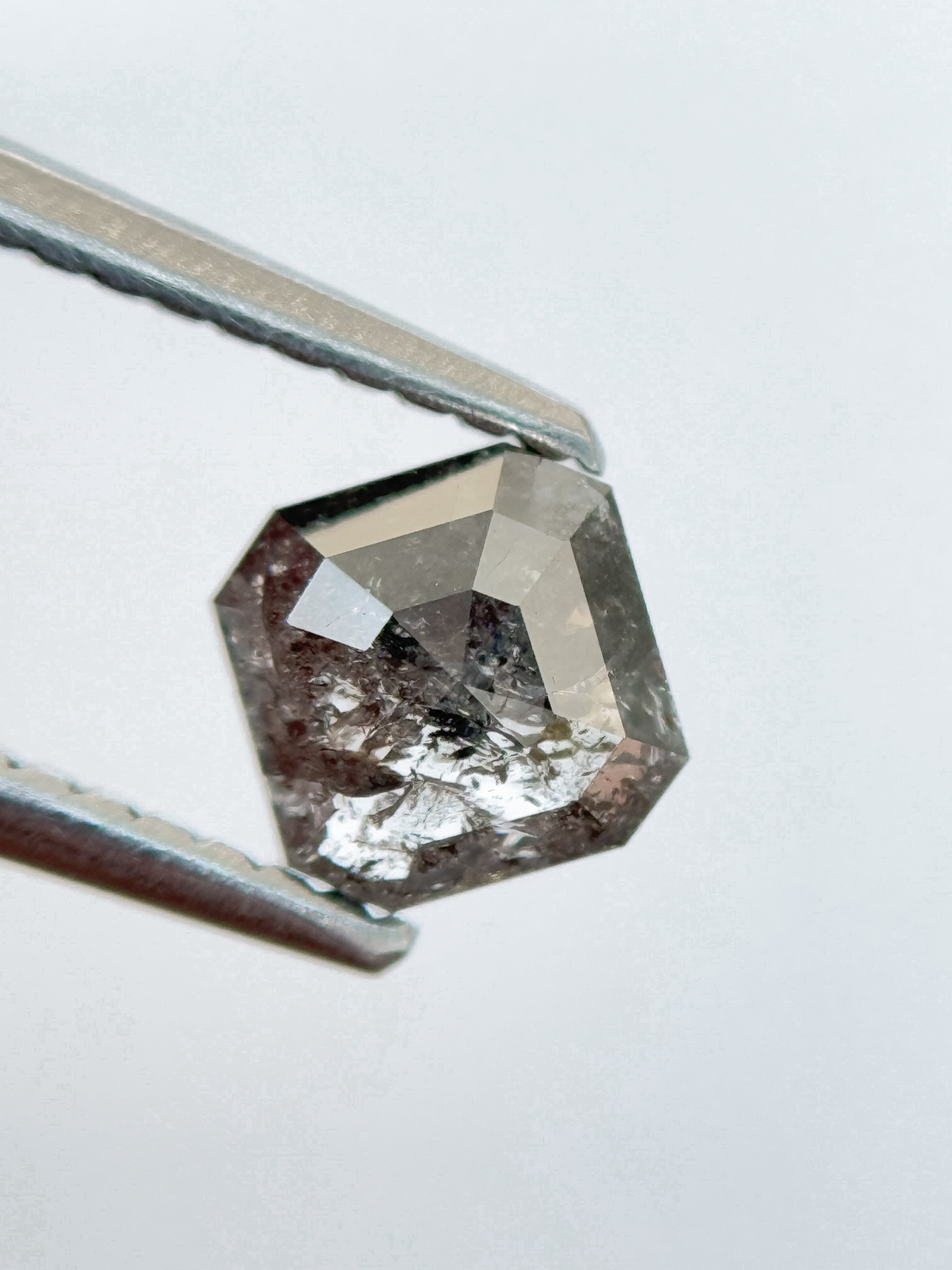 0.81 Ct Octagon Rose Cut Grey Natural Salt and Pepper Diamond