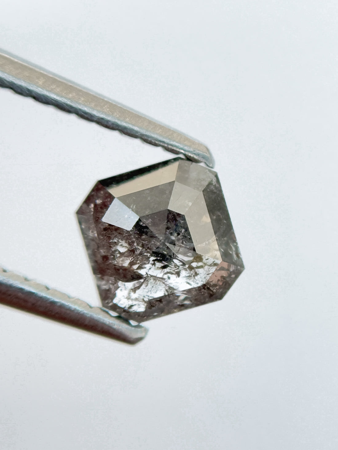 0.81 Ct Octagon Rose Cut Grey Natural Salt and Pepper Diamond