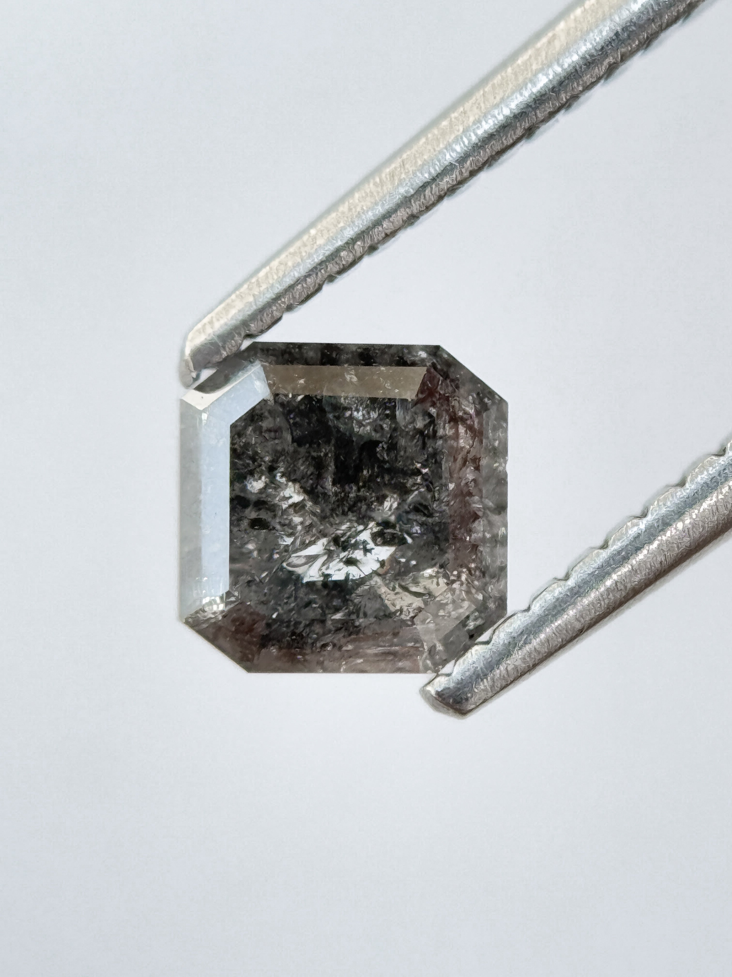 0.81 Ct Octagon Rose Cut Grey Natural Salt and Pepper Diamond