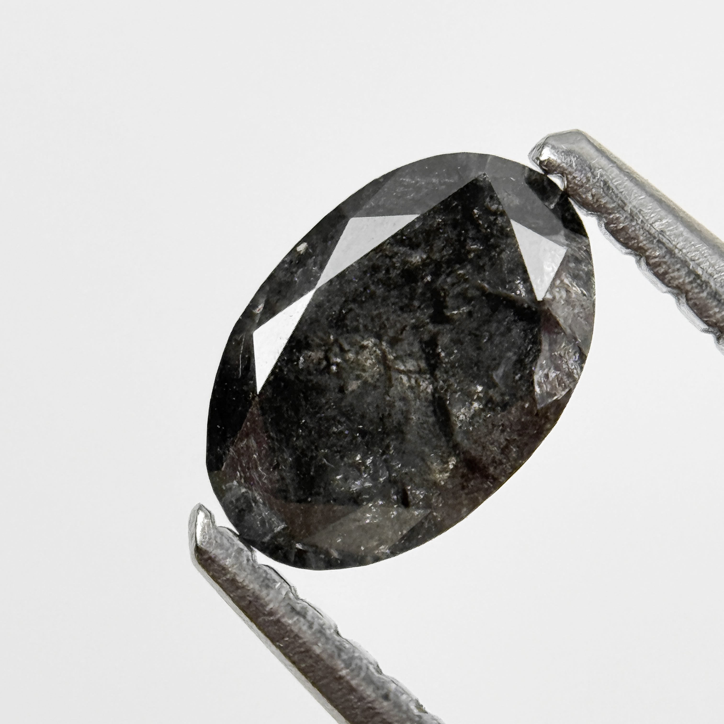 0.82 Ct Oval Rose Cut Grey Natural Salt and Pepper Diamond