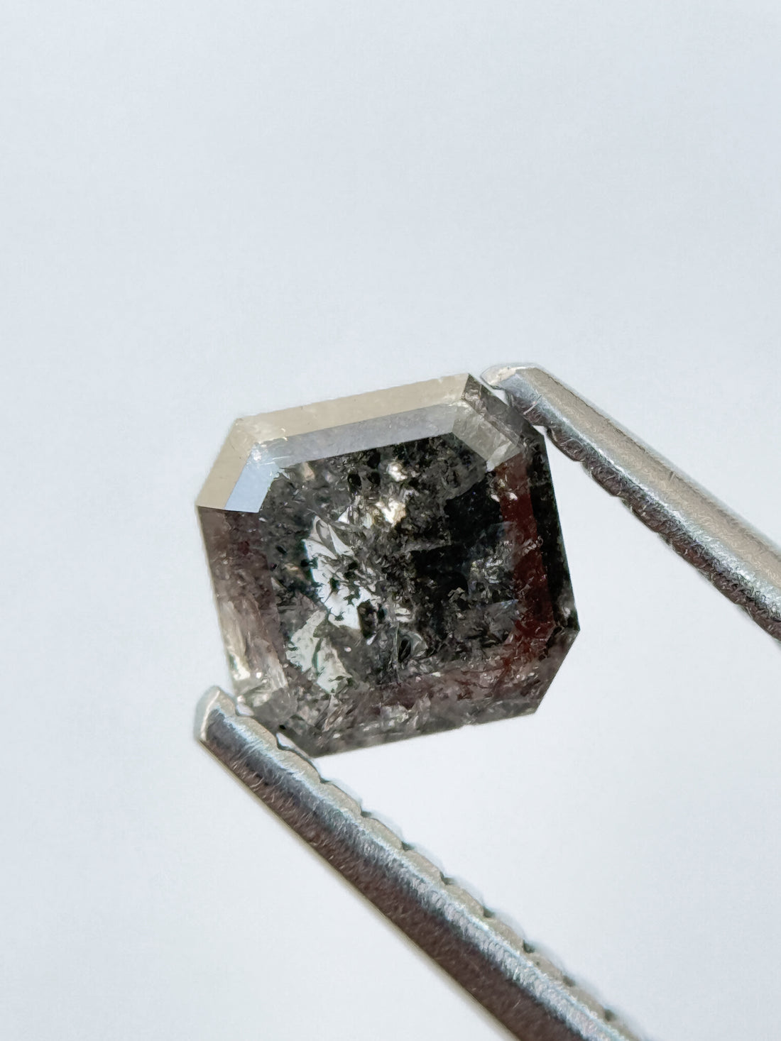 0.81 Ct Octagon Rose Cut Grey Natural Salt and Pepper Diamond