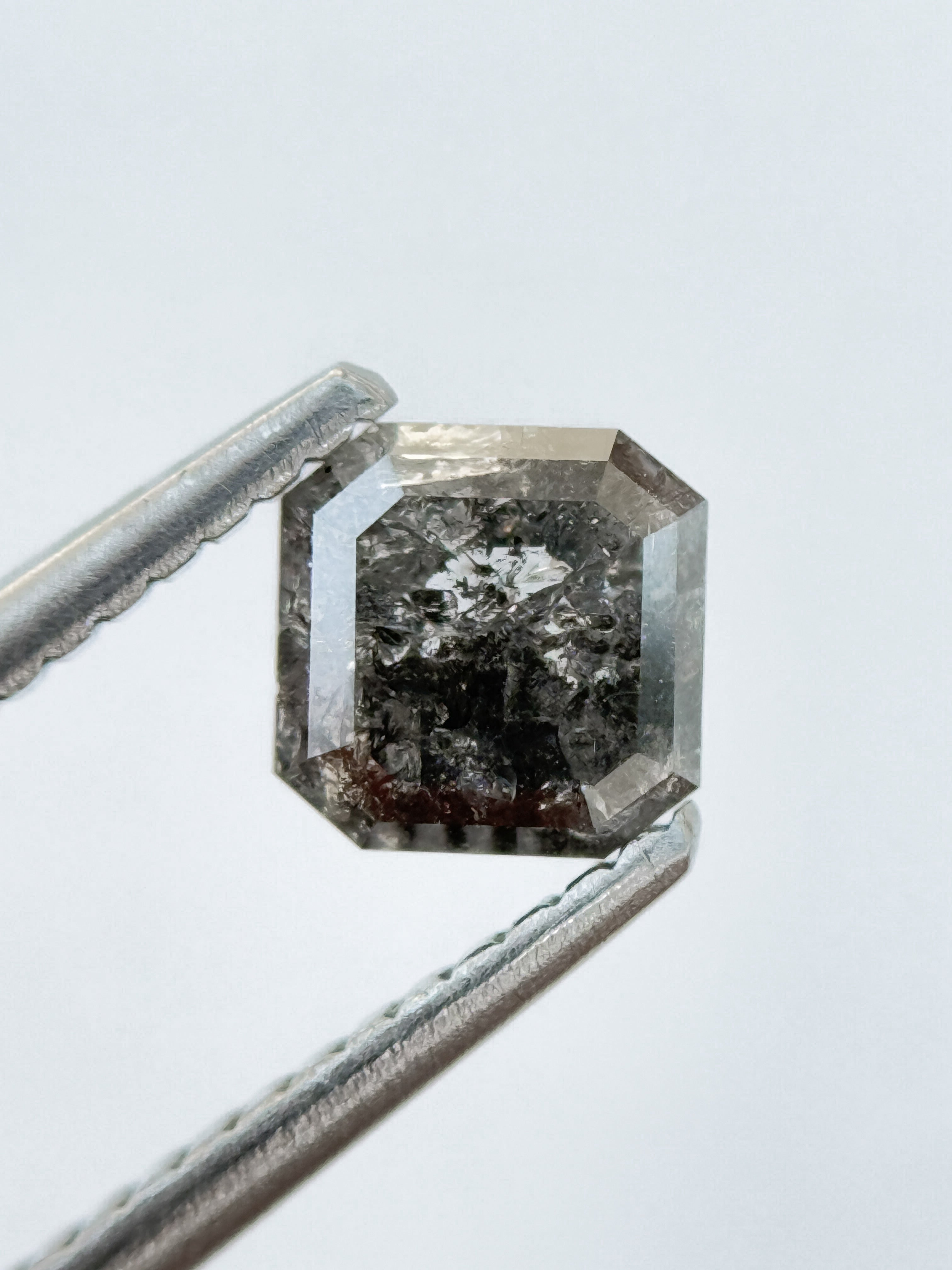 0.81 Ct Octagon Rose Cut Grey Natural Salt and Pepper Diamond