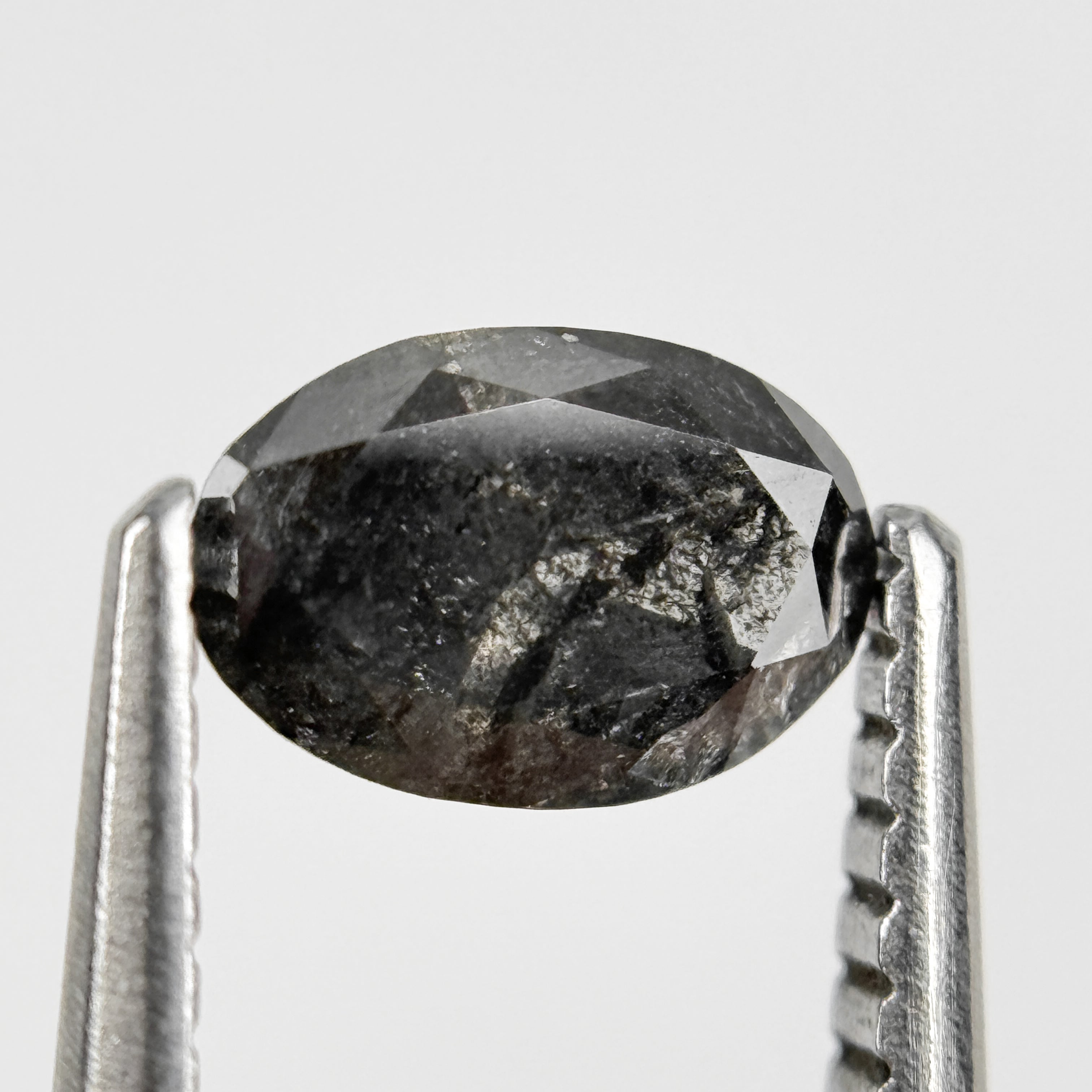 0.82 Ct Oval Rose Cut Grey Natural Salt and Pepper Diamond
