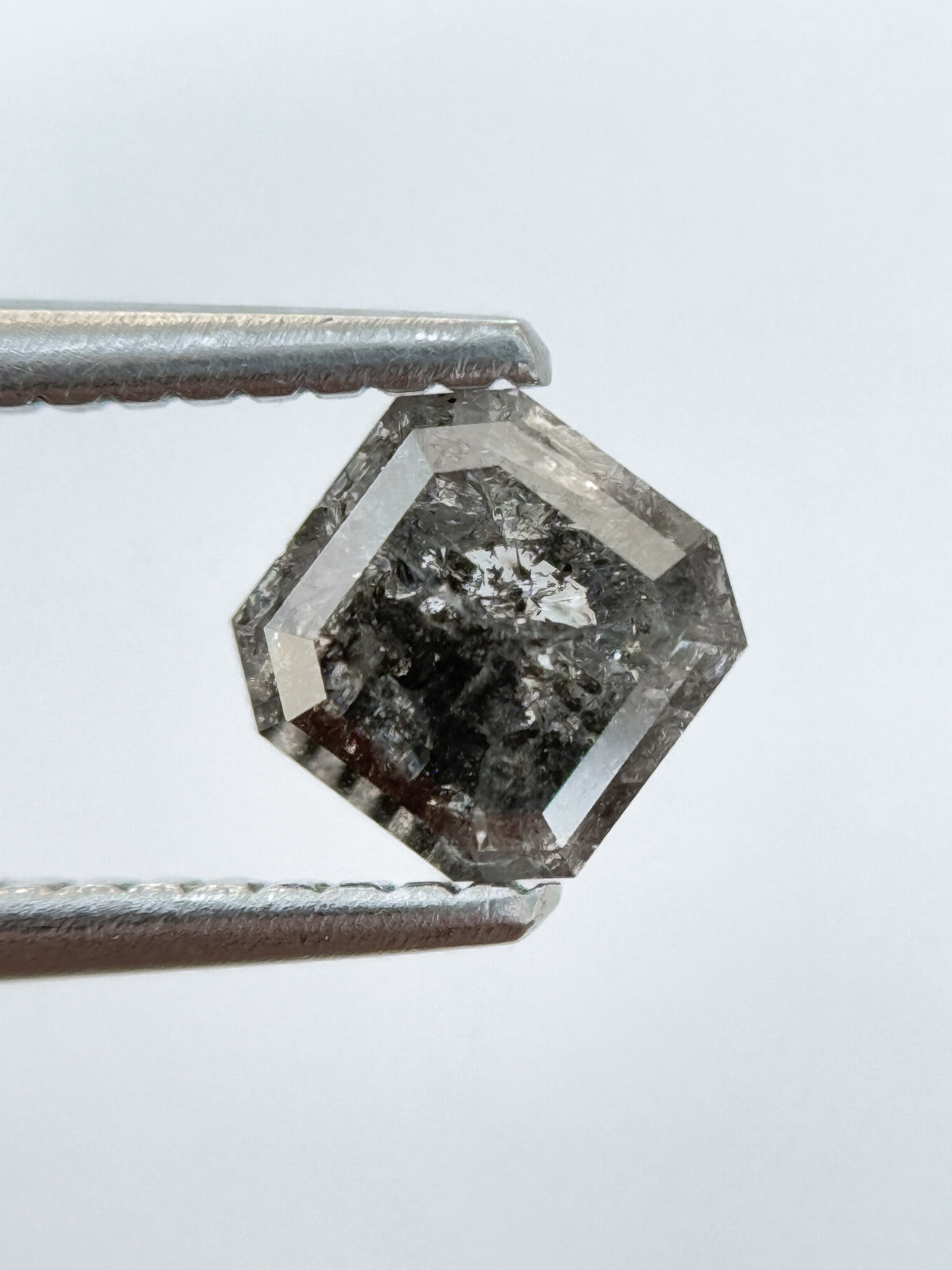 0.81 Ct Octagon Rose Cut Grey Natural Salt and Pepper Diamond