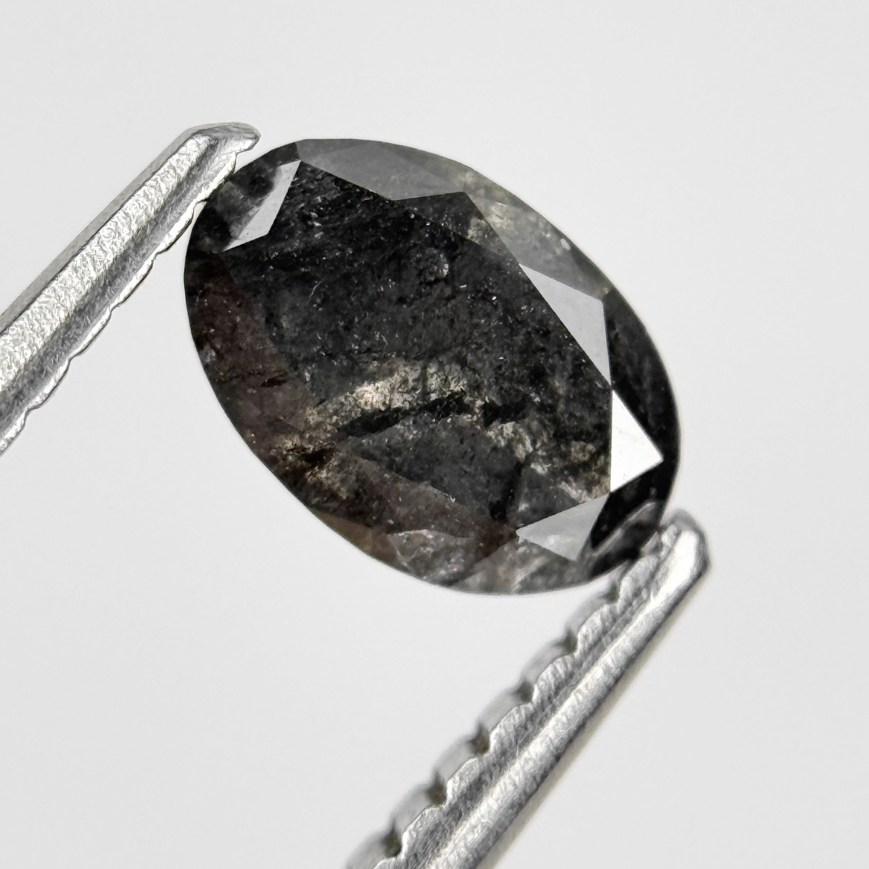 0.82 Ct Oval Rose Cut Grey Natural Salt and Pepper Diamond