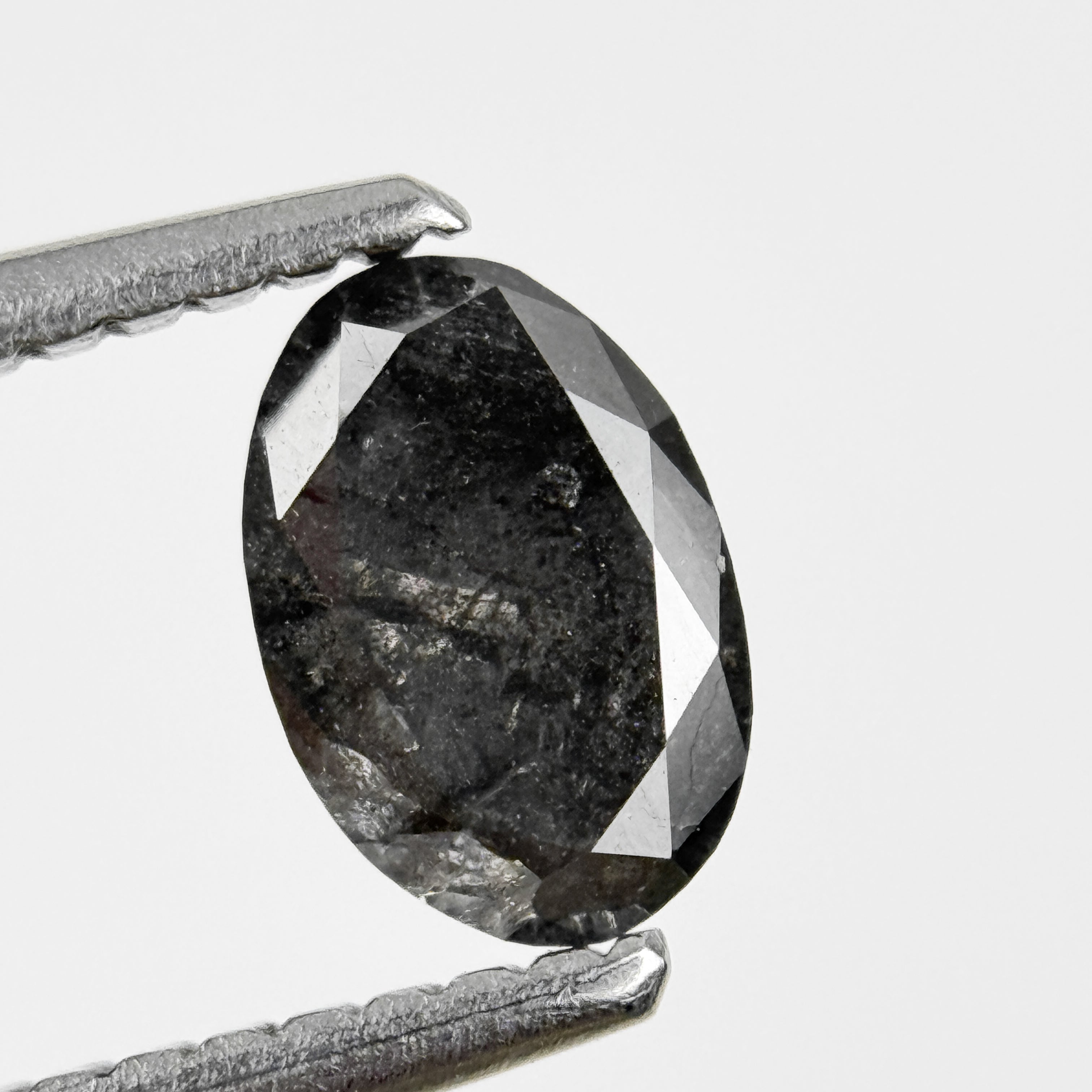 0.82 Ct Oval Rose Cut Grey Natural Salt and Pepper Diamond