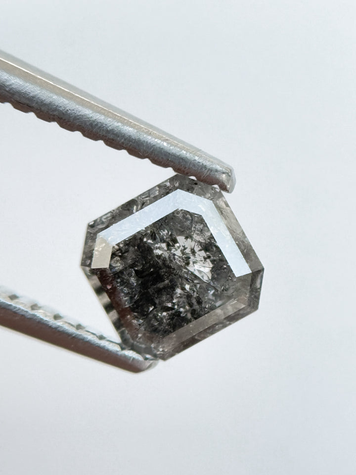 0.81 Ct Octagon Rose Cut Grey Natural Salt and Pepper Diamond