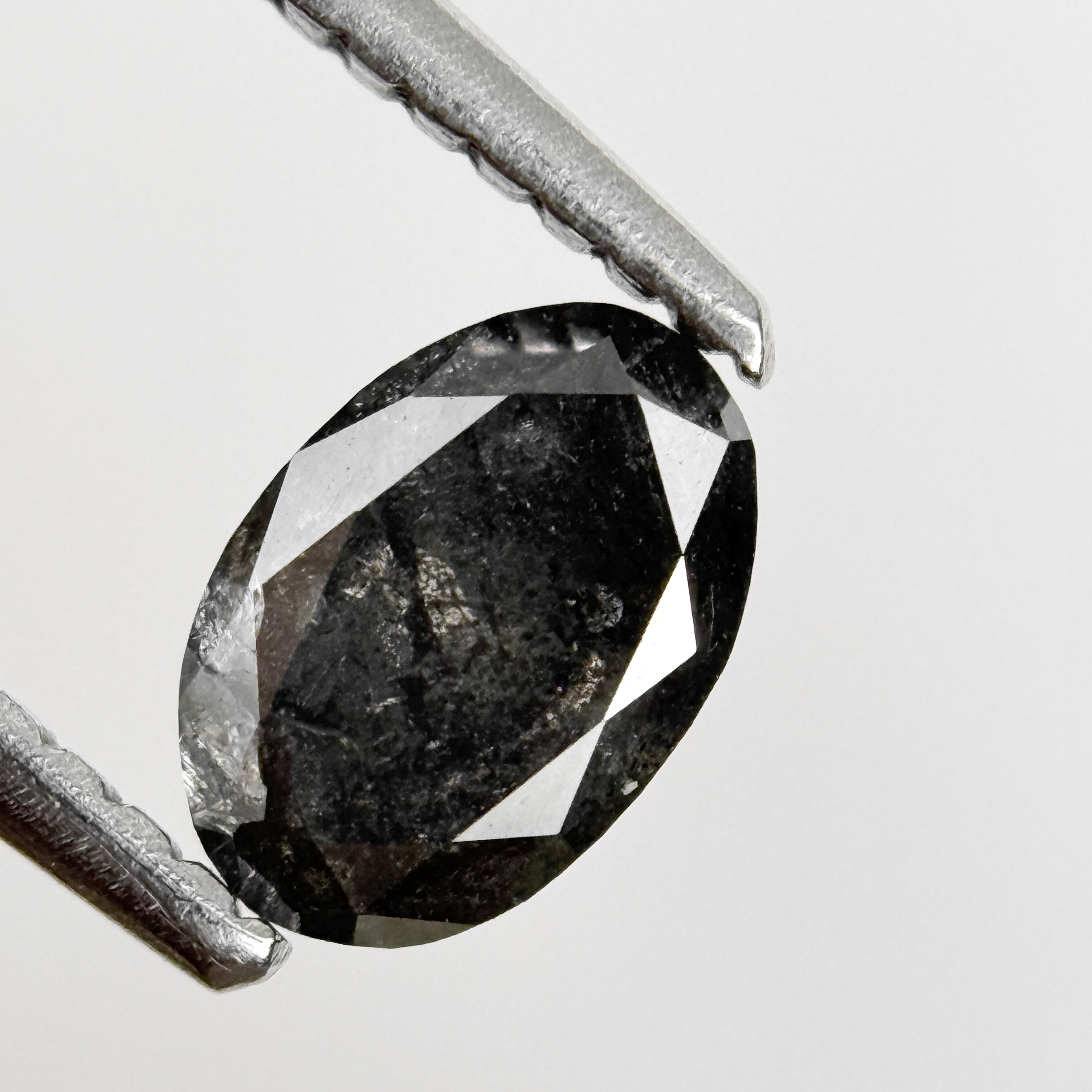 0.82 Ct Oval Rose Cut Grey Natural Salt and Pepper Diamond