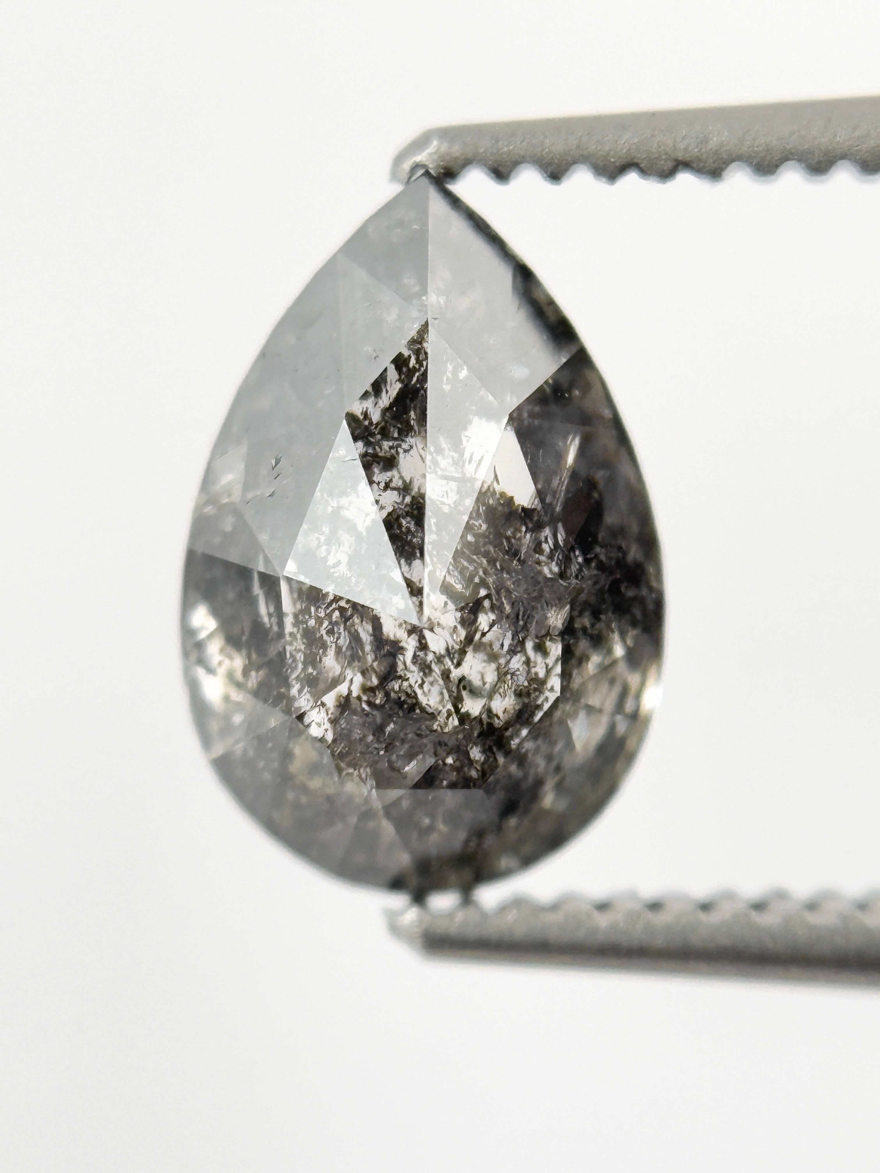 9 MM Pear Rose Cut Grey Natural Salt and Pepper Diamond