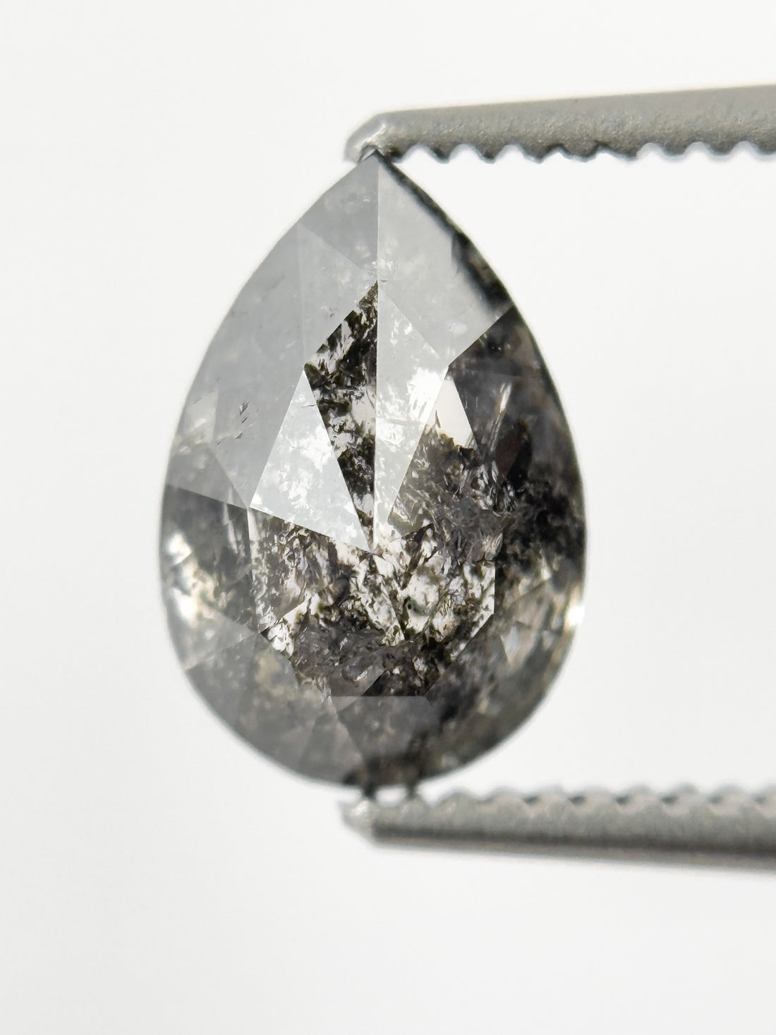 9 MM Pear Rose Cut Grey Natural Salt and Pepper Diamond