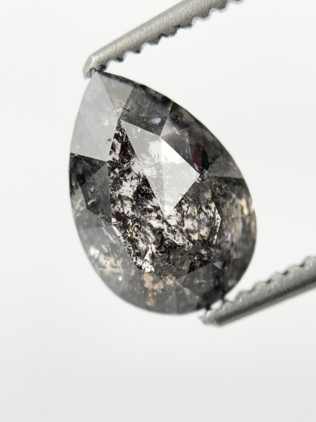 9 MM Pear Rose Cut Grey Natural Salt and Pepper Diamond