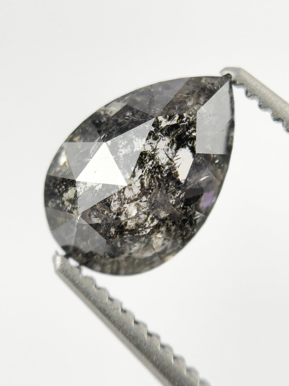 9 MM Pear Rose Cut Grey Natural Salt and Pepper Diamond