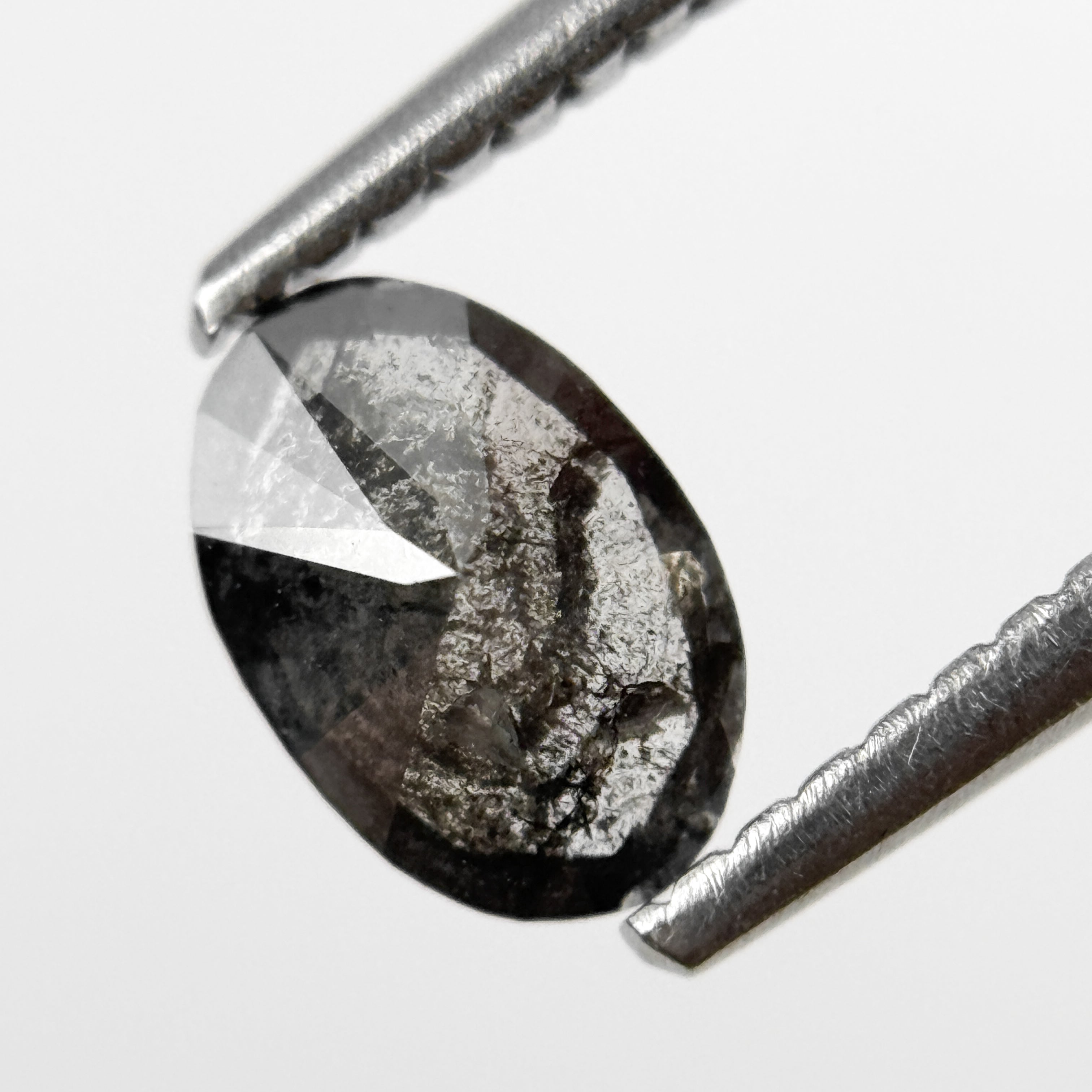 0.82 Ct Oval Rose Cut Grey Natural Salt and Pepper Diamond