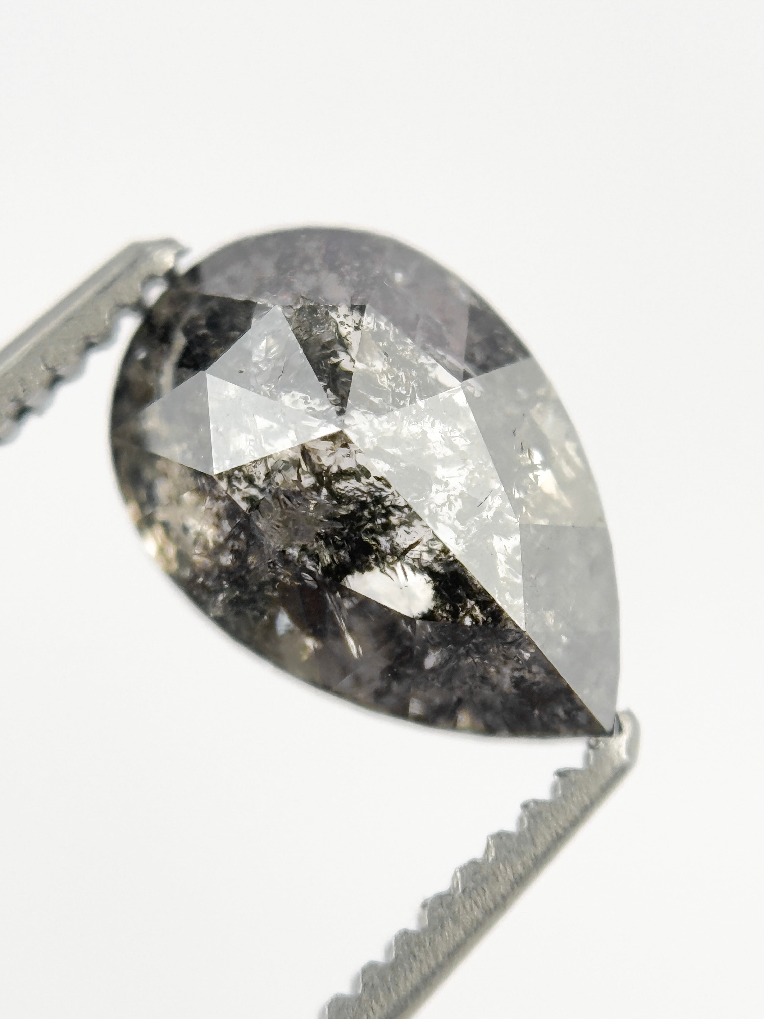 9 MM Pear Rose Cut Grey Natural Salt and Pepper Diamond