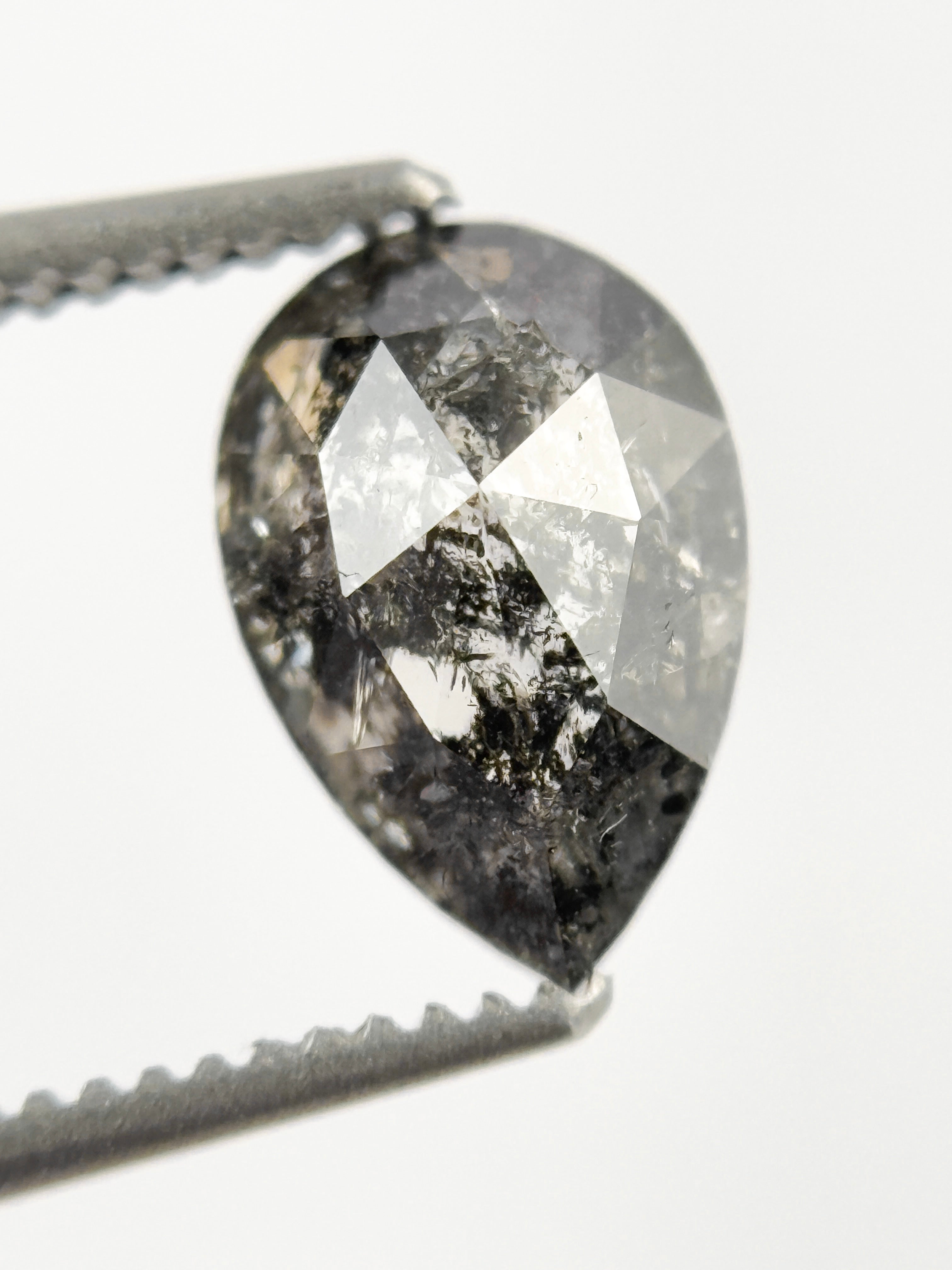 9 MM Pear Rose Cut Grey Natural Salt and Pepper Diamond