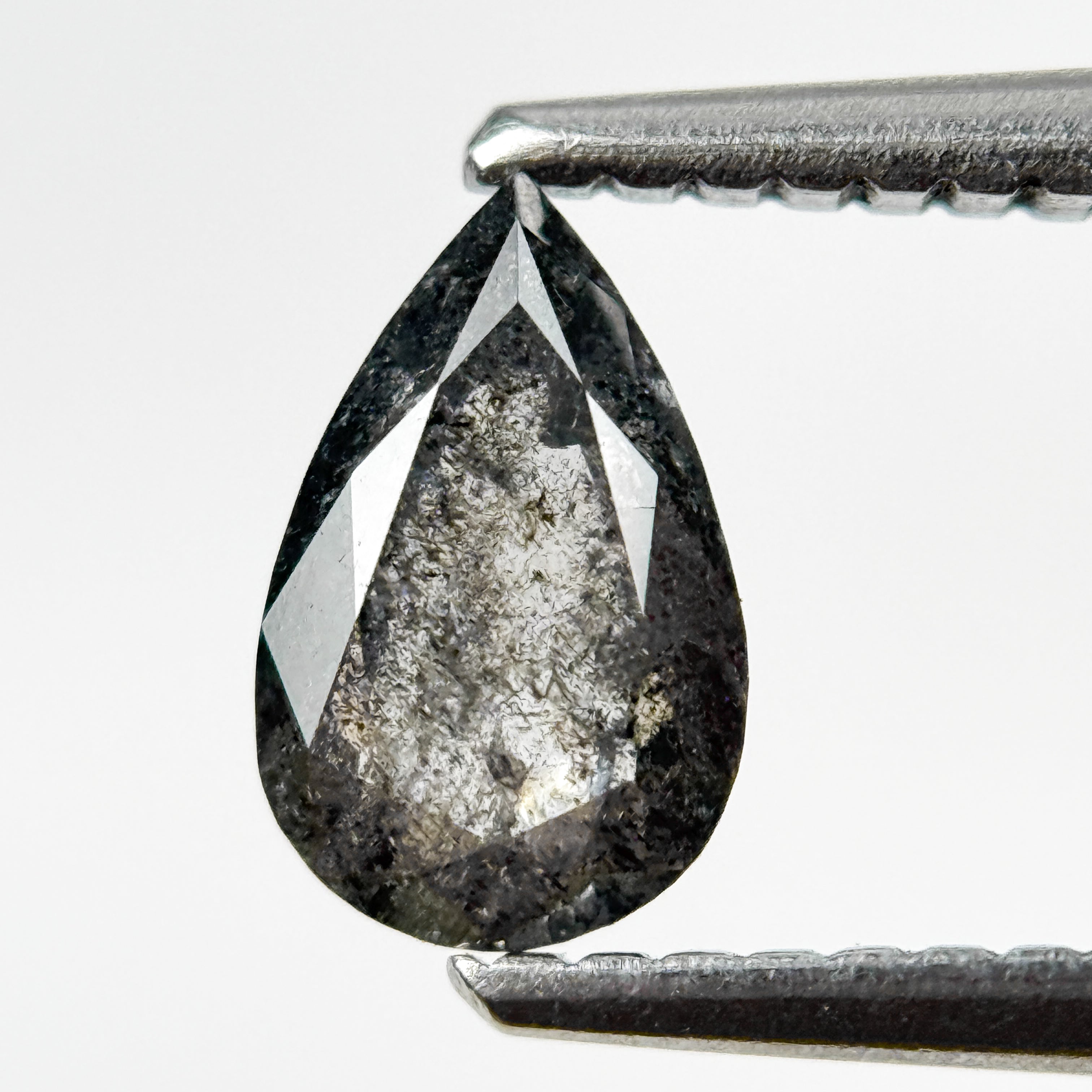0.71 Ct Pear Rose Cut Grey Natural Salt and Pepper Diamond