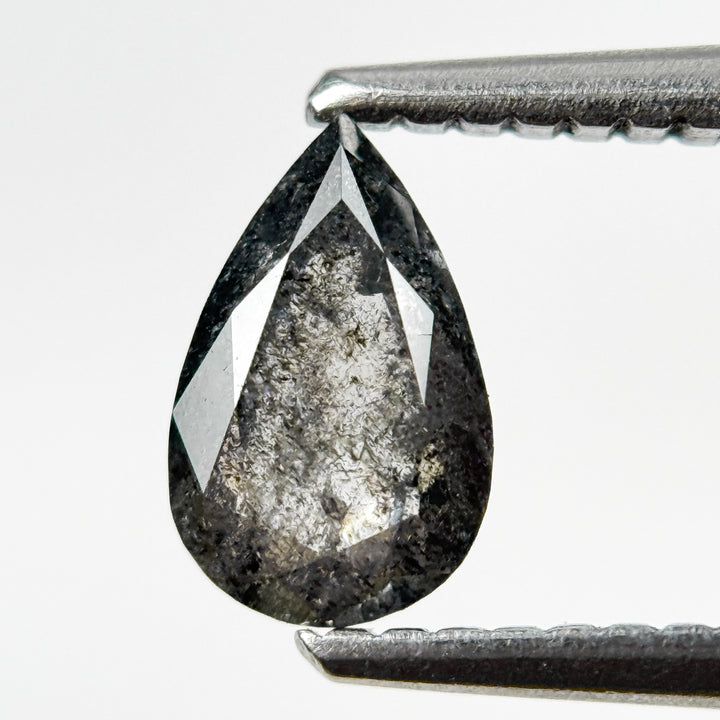 0.71 Ct Pear Rose Cut Grey Natural Salt and Pepper Diamond