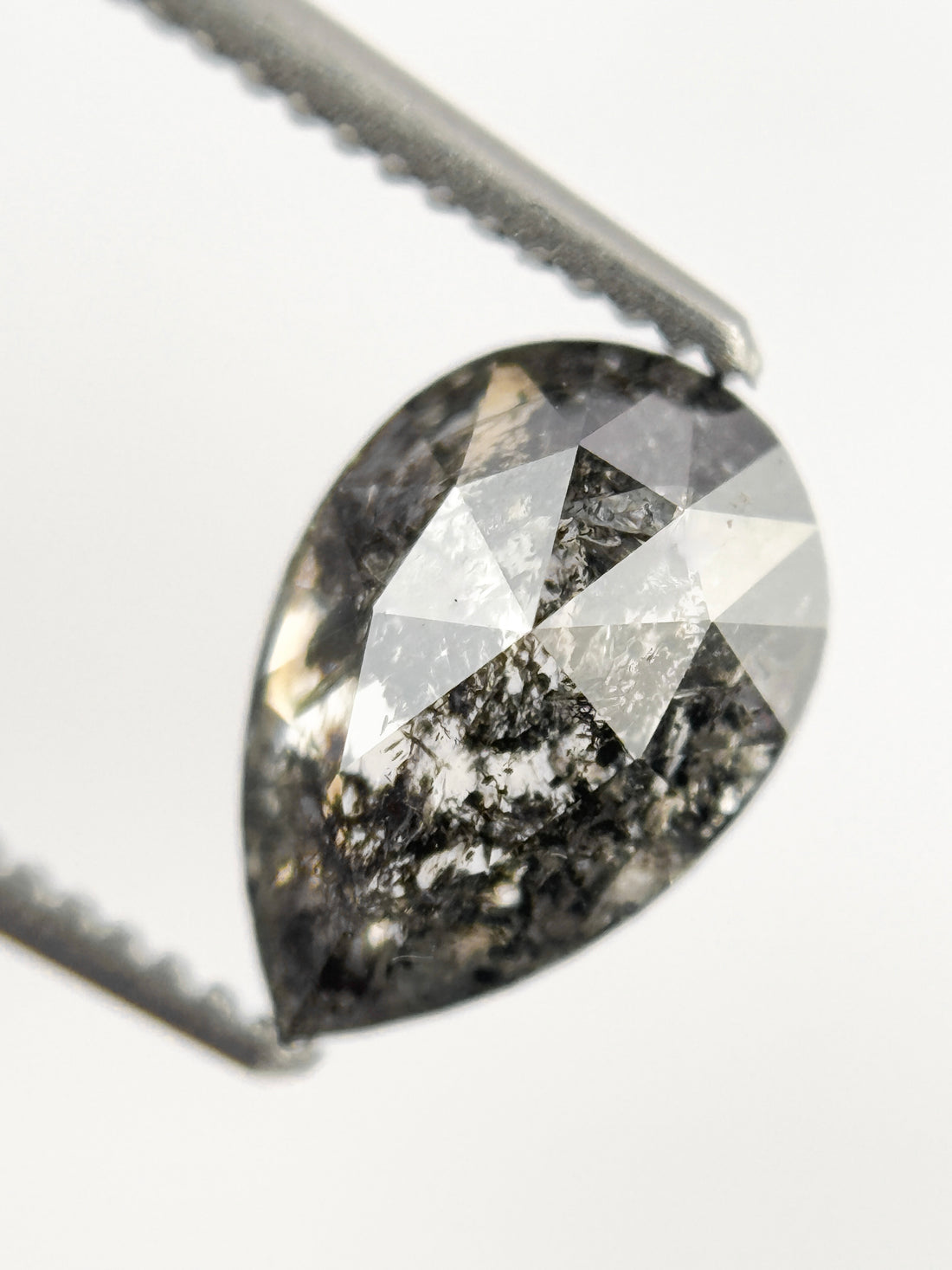 9 MM Pear Rose Cut Grey Natural Salt and Pepper Diamond