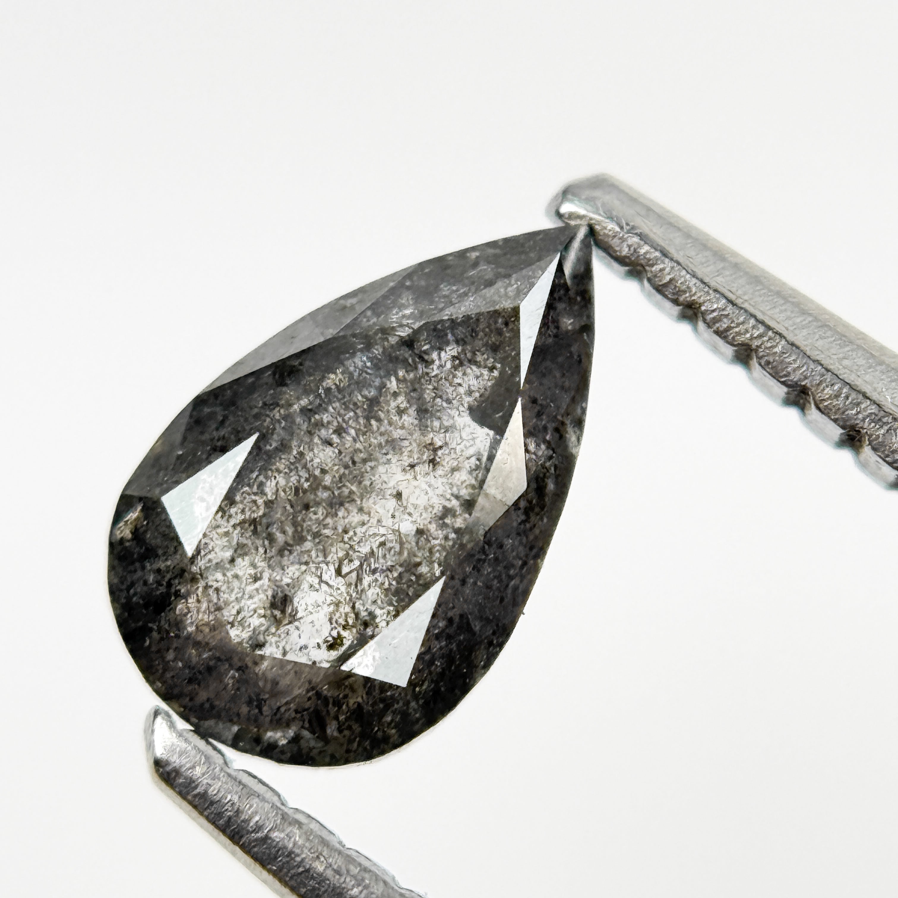 0.71 Ct Pear Rose Cut Grey Natural Salt and Pepper Diamond