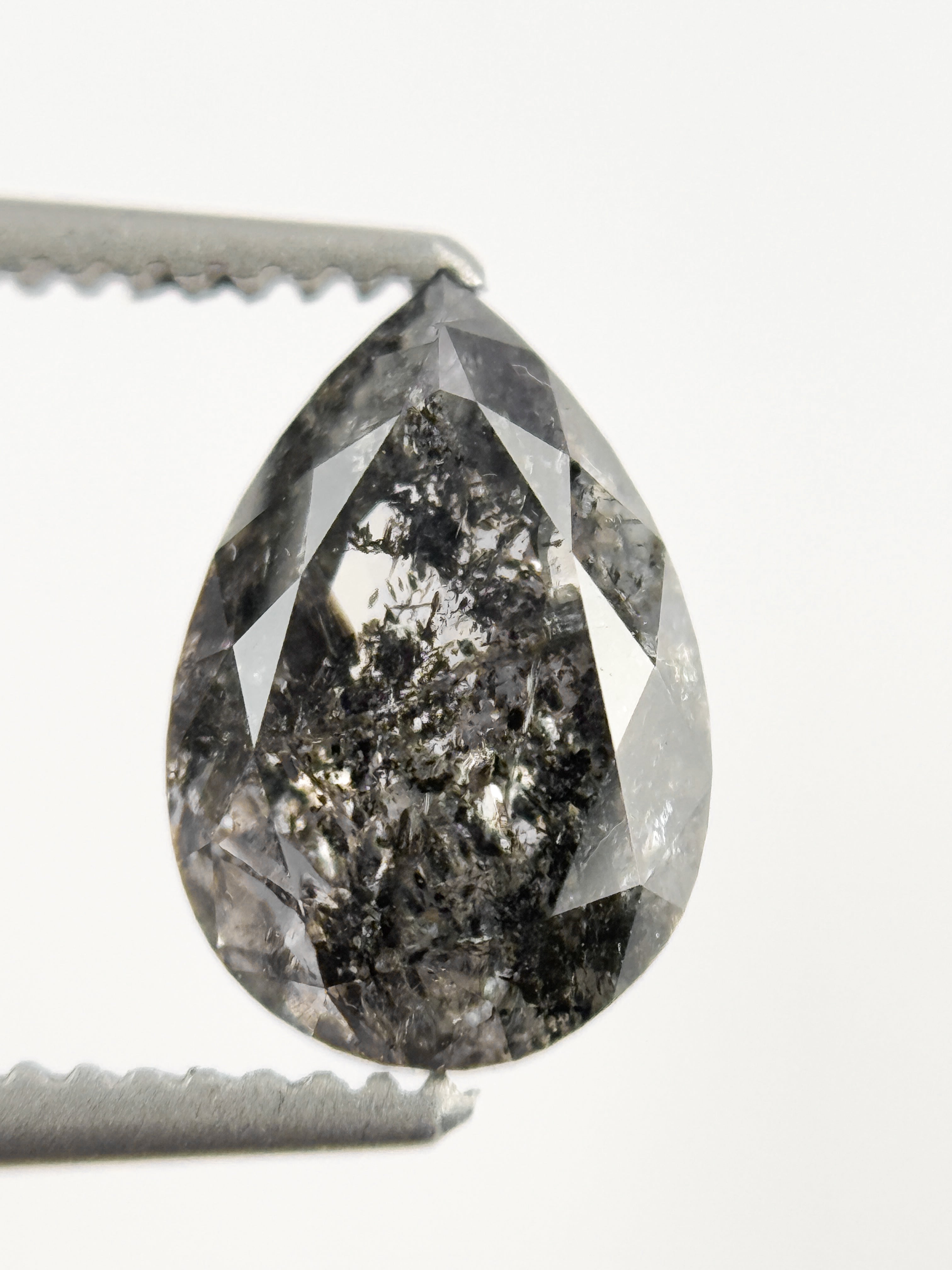 9 MM Pear Rose Cut Grey Natural Salt and Pepper Diamond