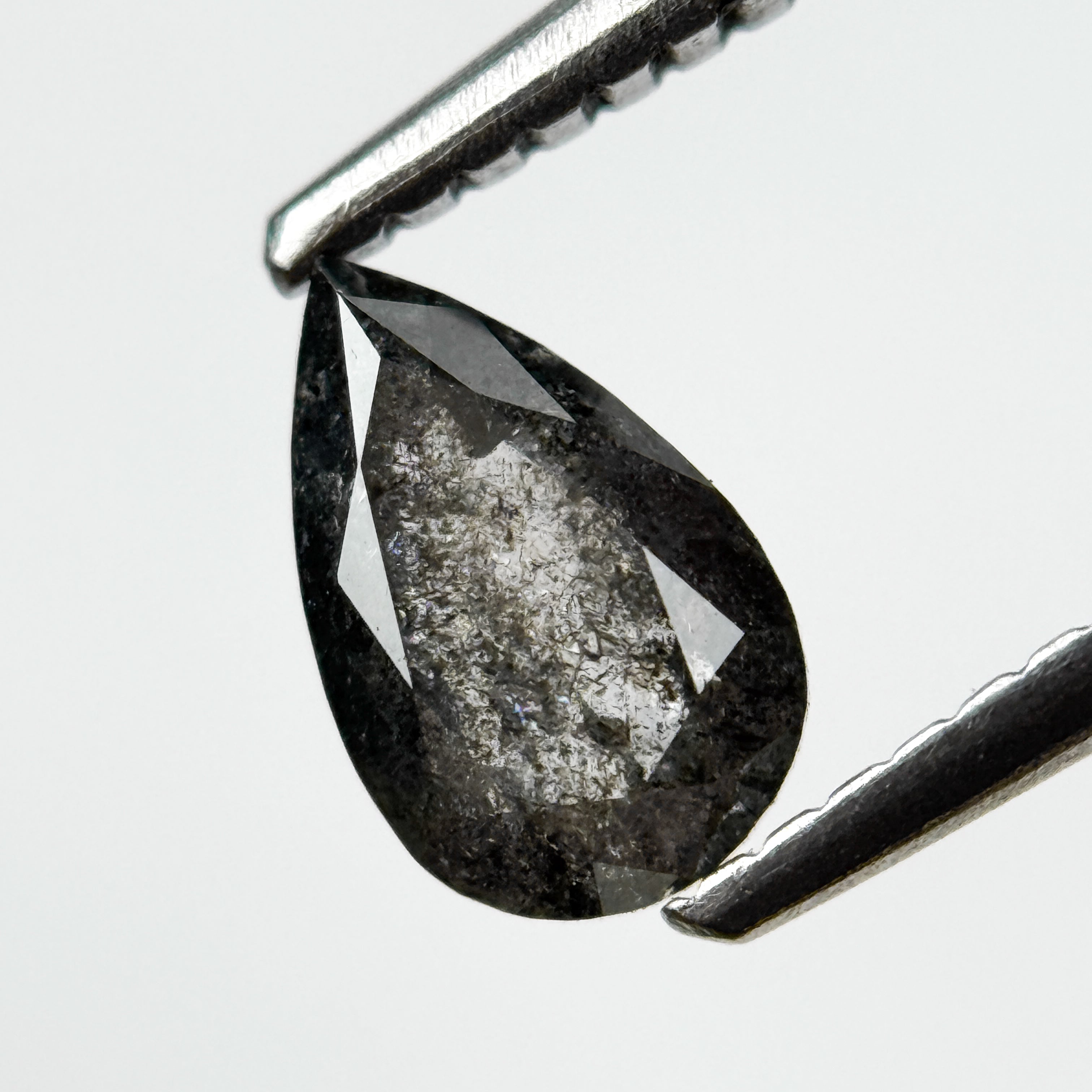 0.71 Ct Pear Rose Cut Grey Natural Salt and Pepper Diamond