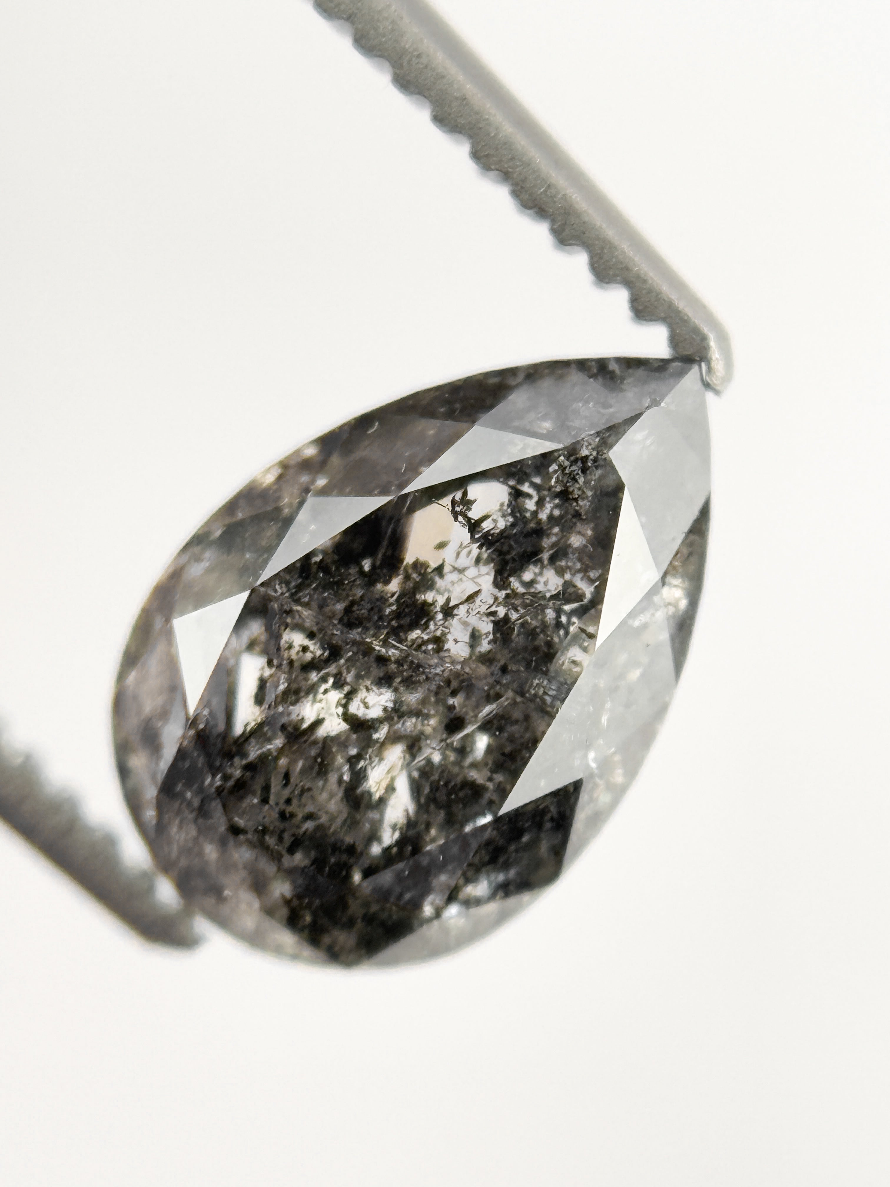 9 MM Pear Rose Cut Grey Natural Salt and Pepper Diamond